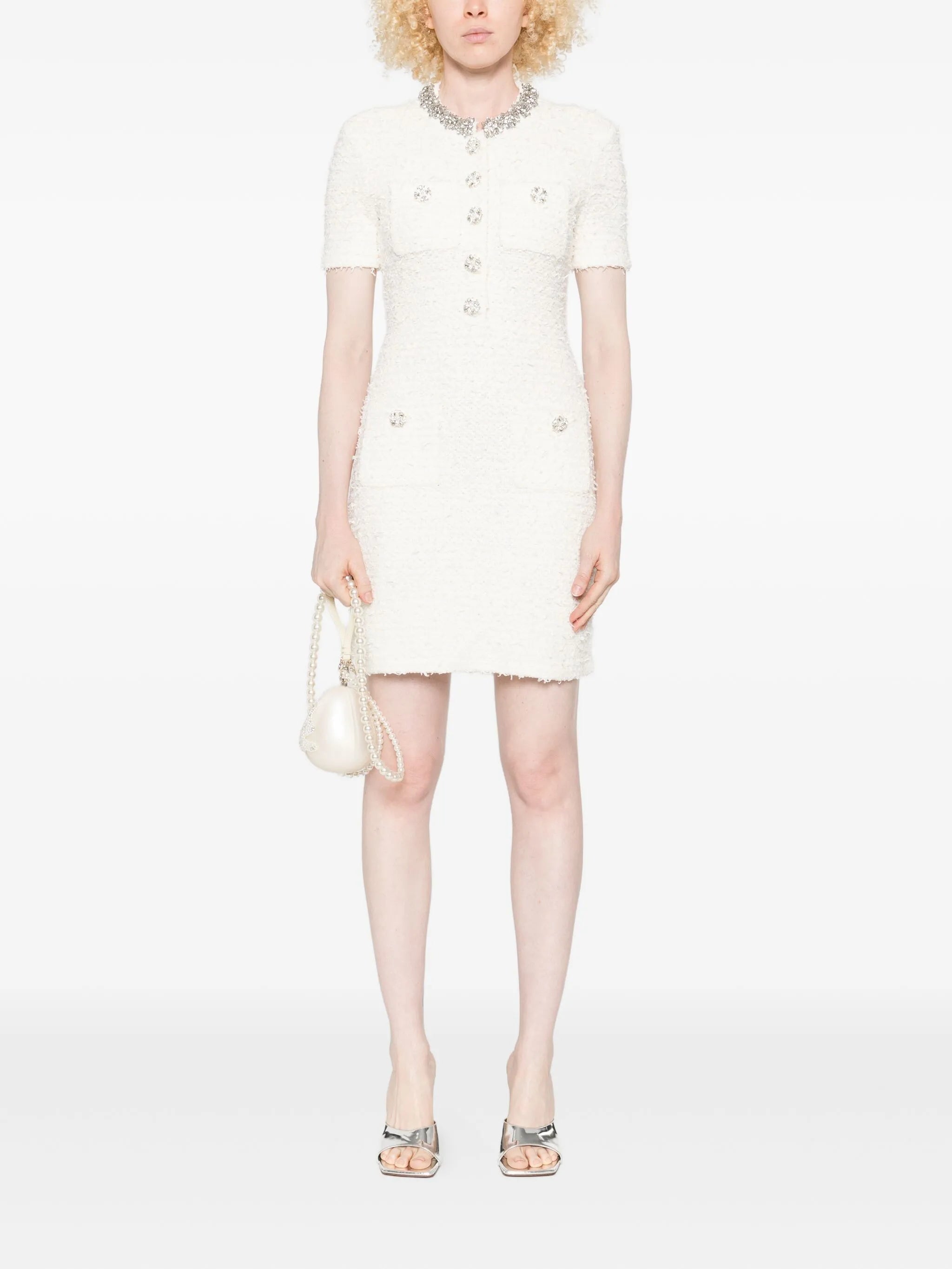 embellished button-detailed mini dress