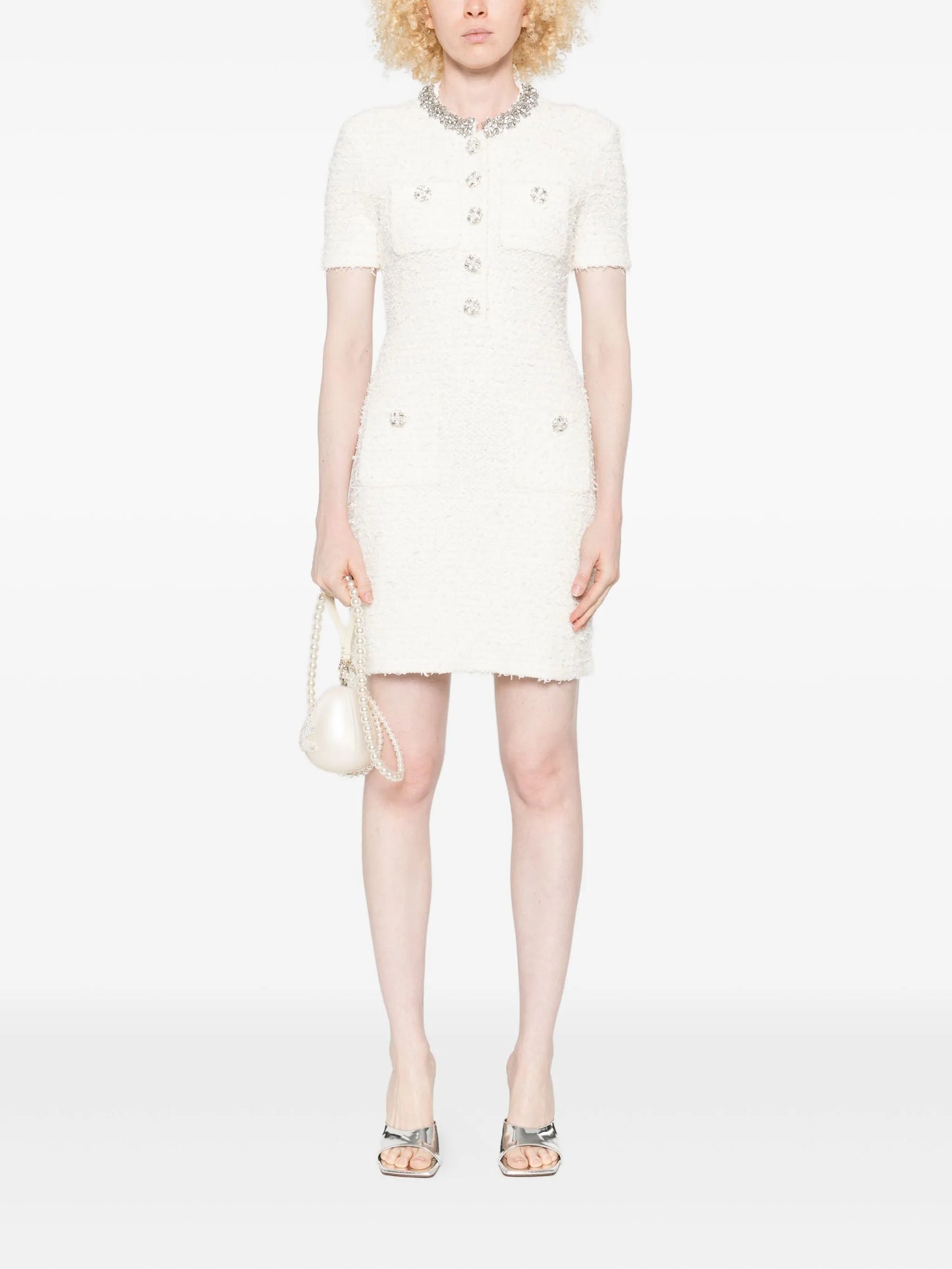 embellished button-detailed mini dress