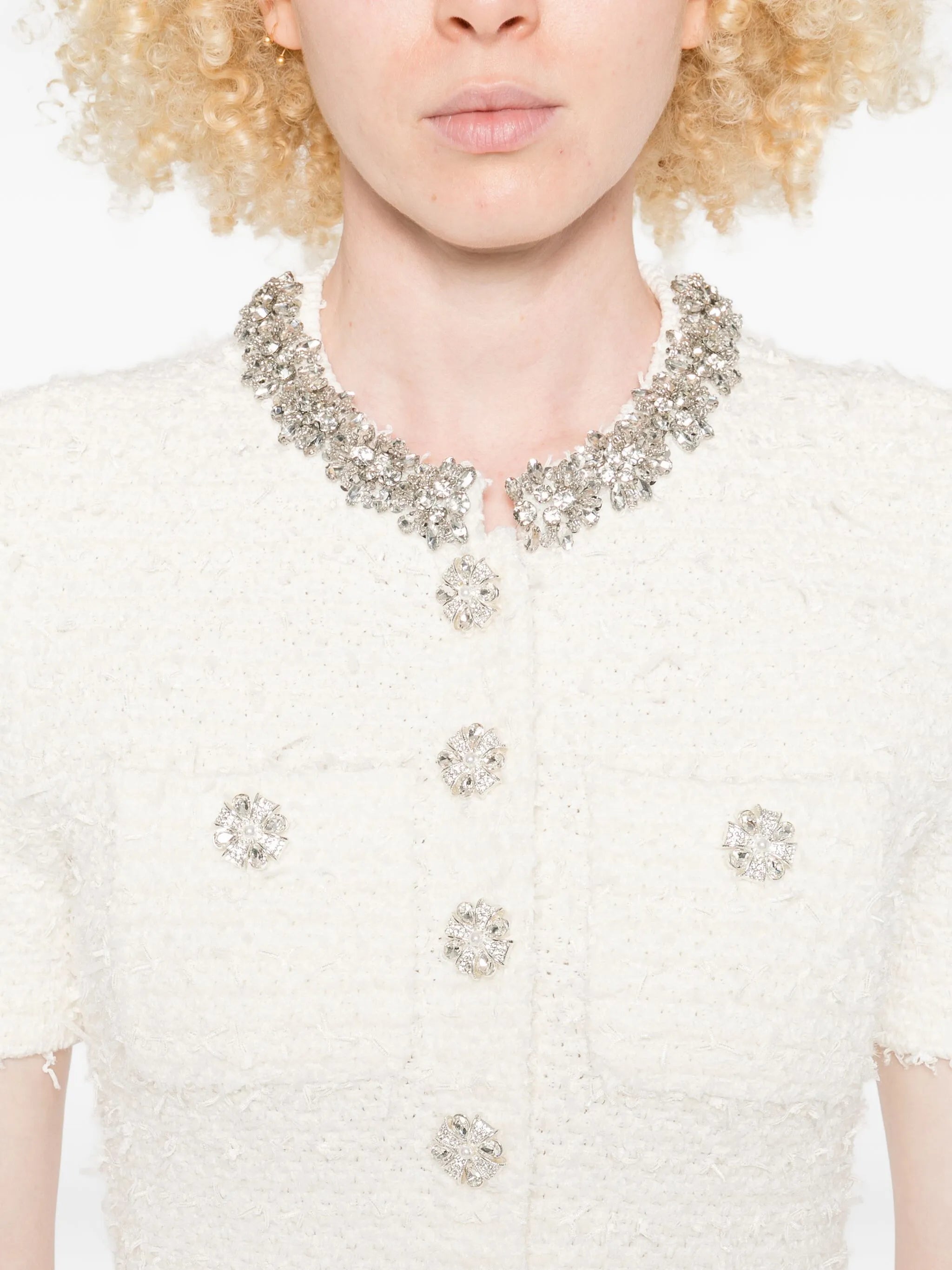embellished button-detailed mini dress