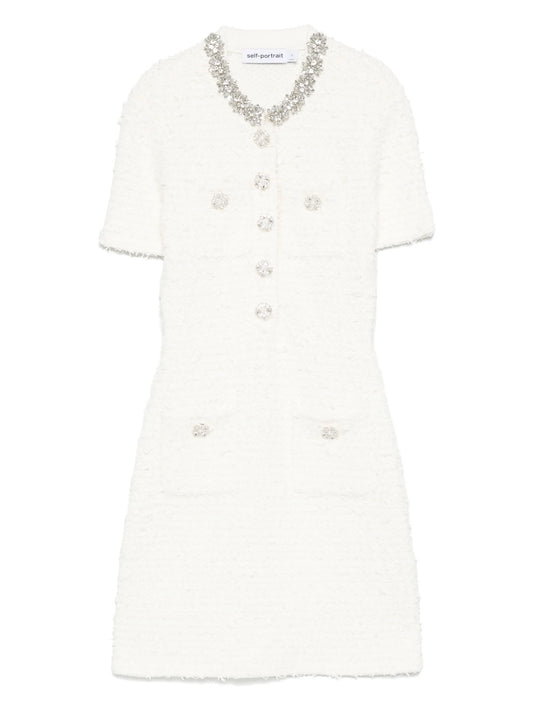 embellished button-detailed mini dress