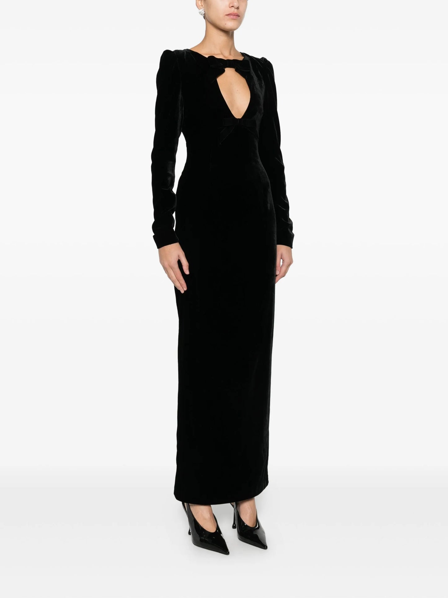 bow-detail velvet gown