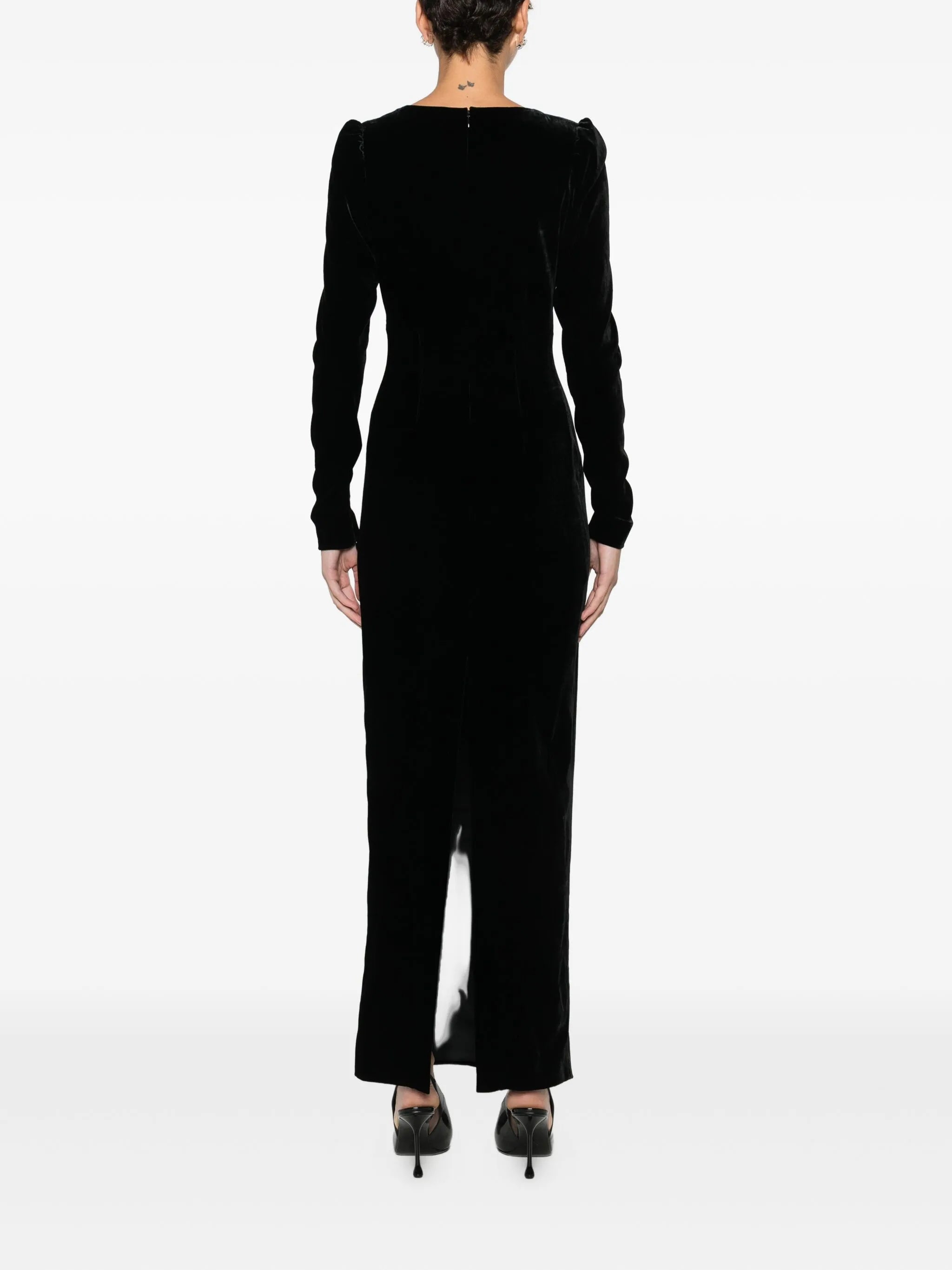 bow-detail velvet gown