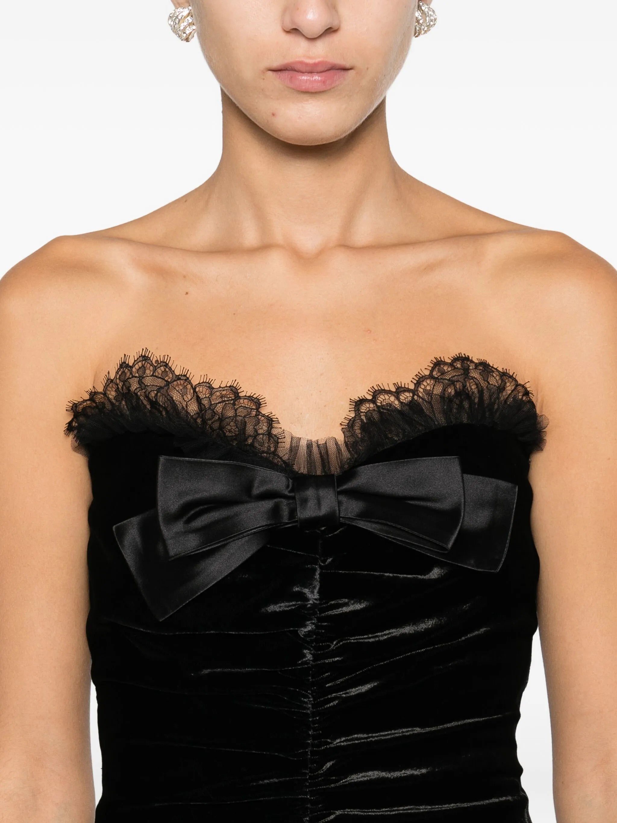 bow-detail velvet gown