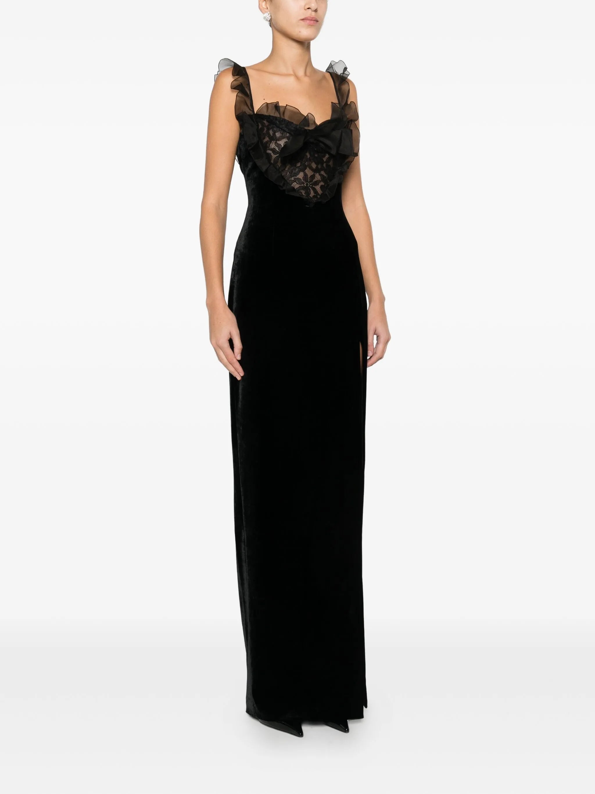 lace-detail velvet dress