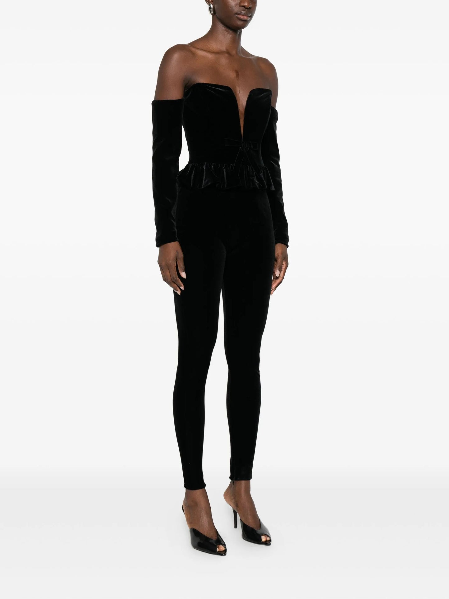 V-neck velvet jumpsuit