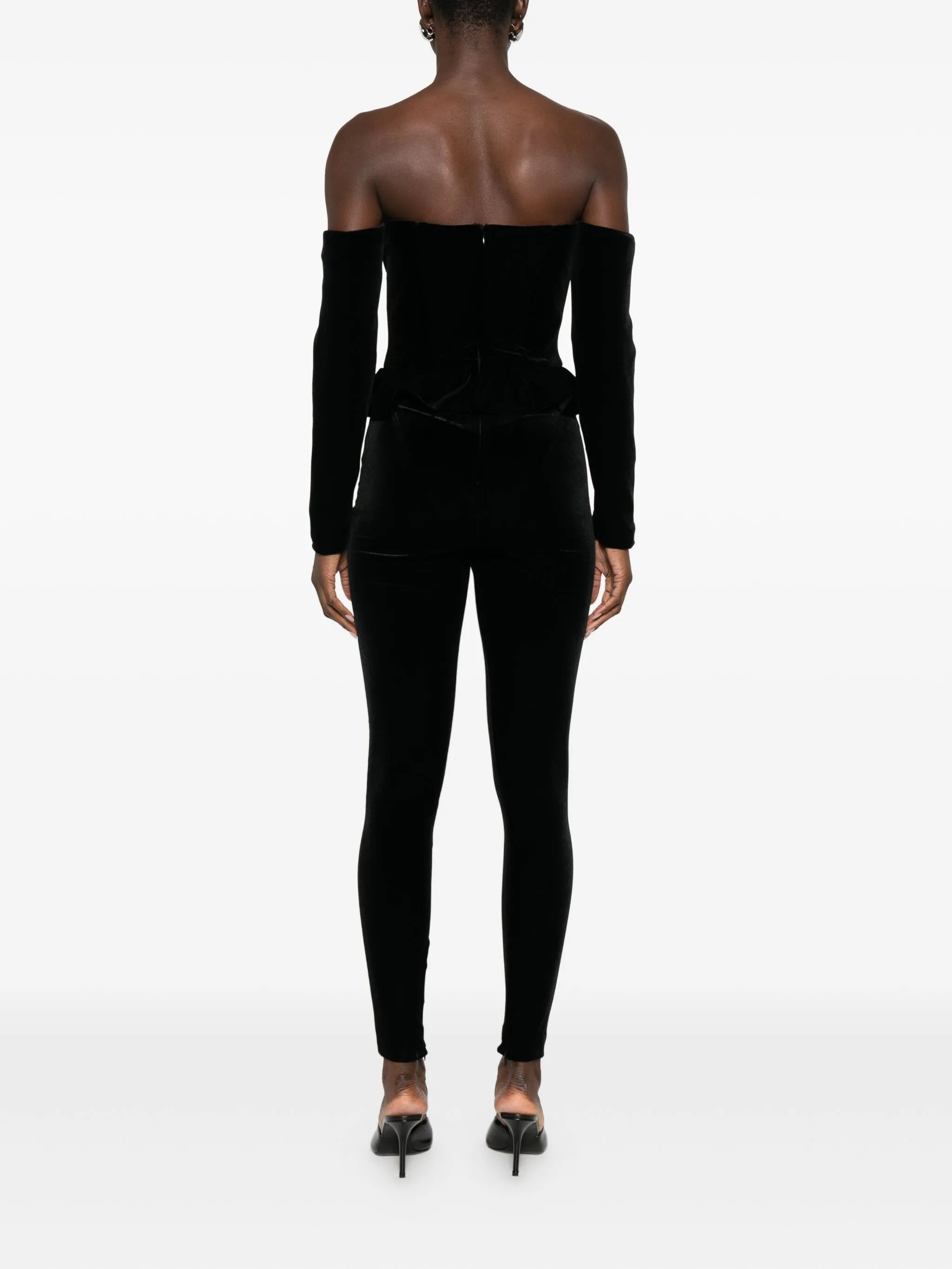 V-neck velvet jumpsuit