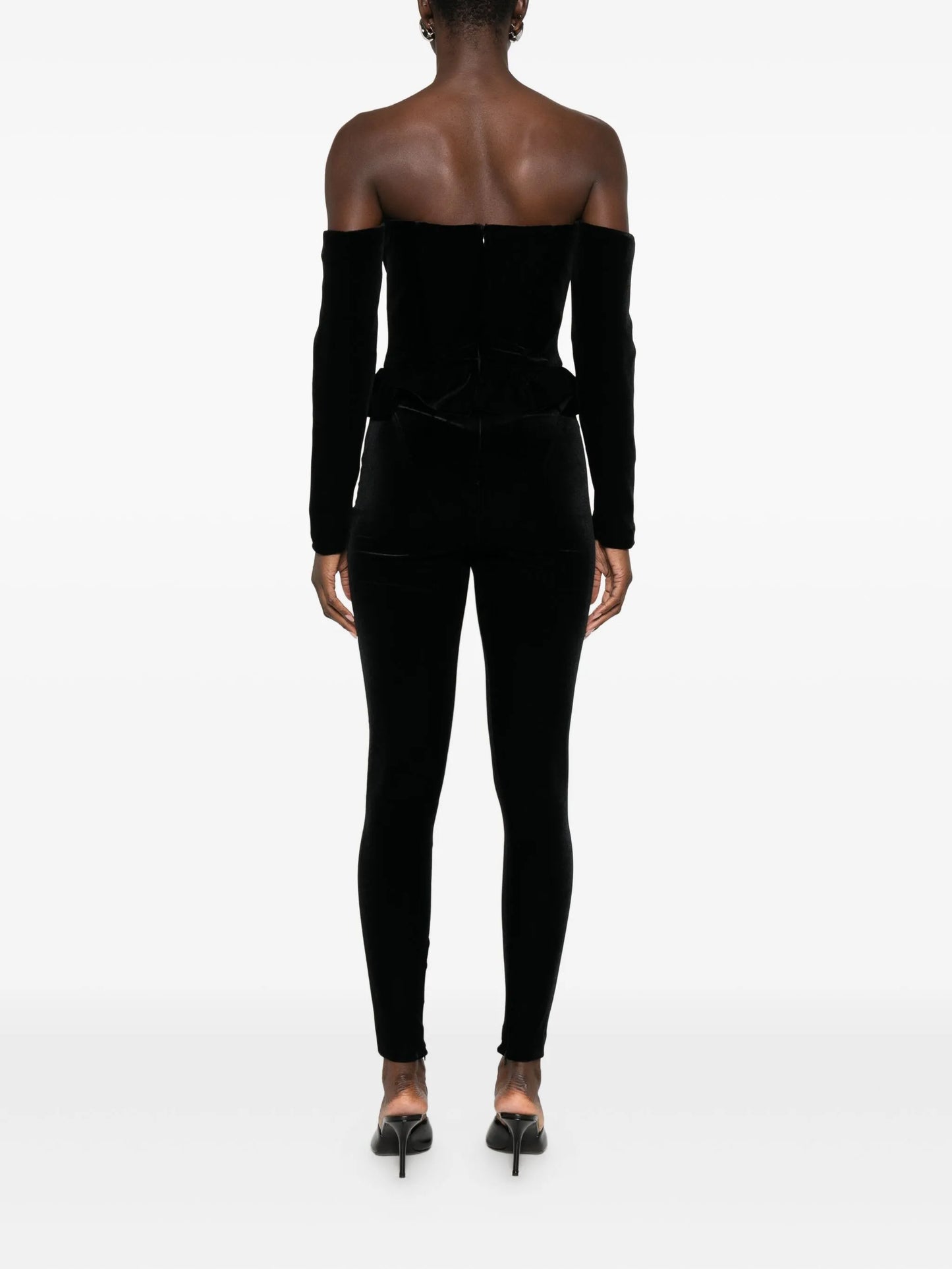V-neck velvet jumpsuit