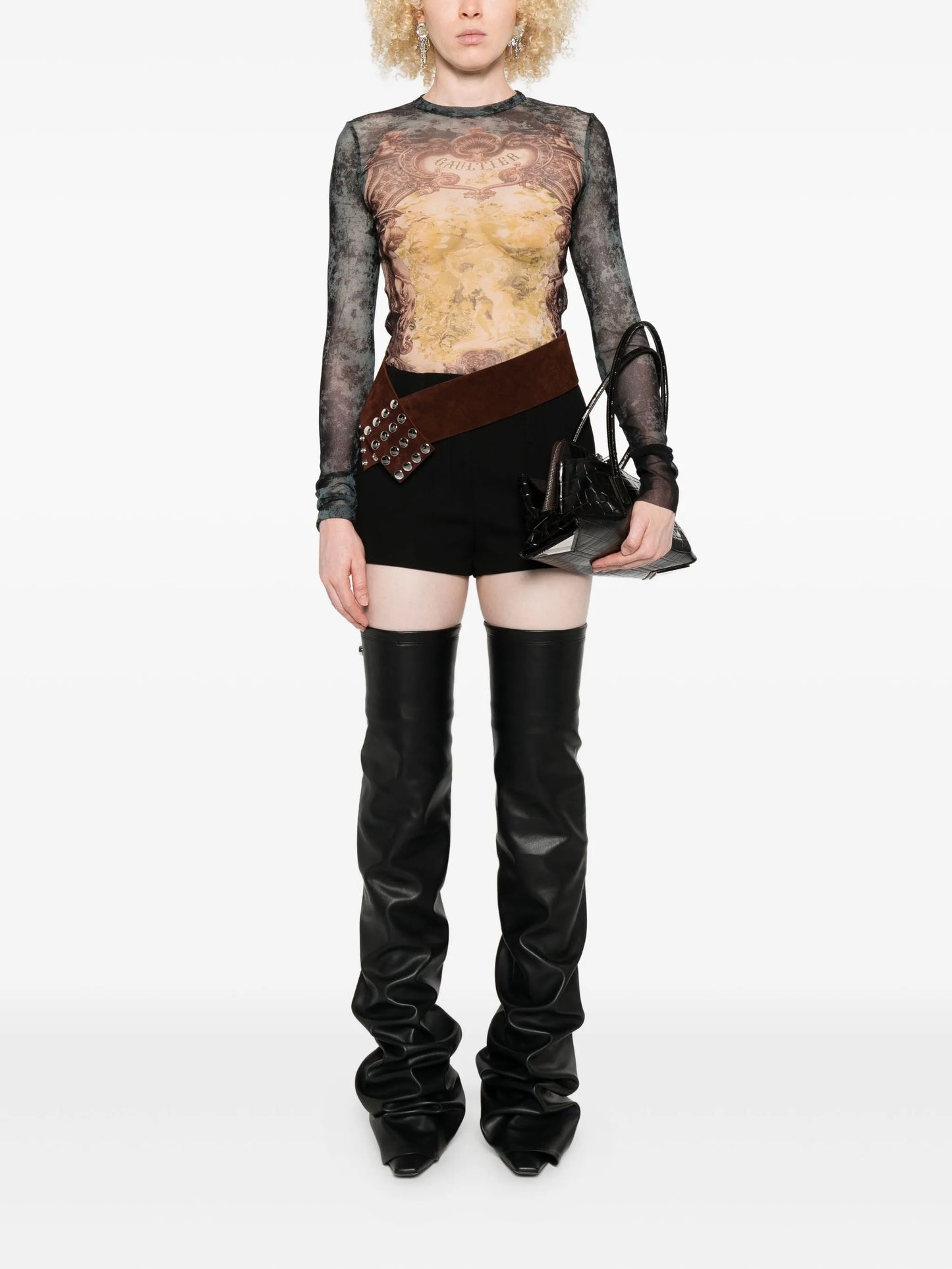 baroque-print mesh T-shirt