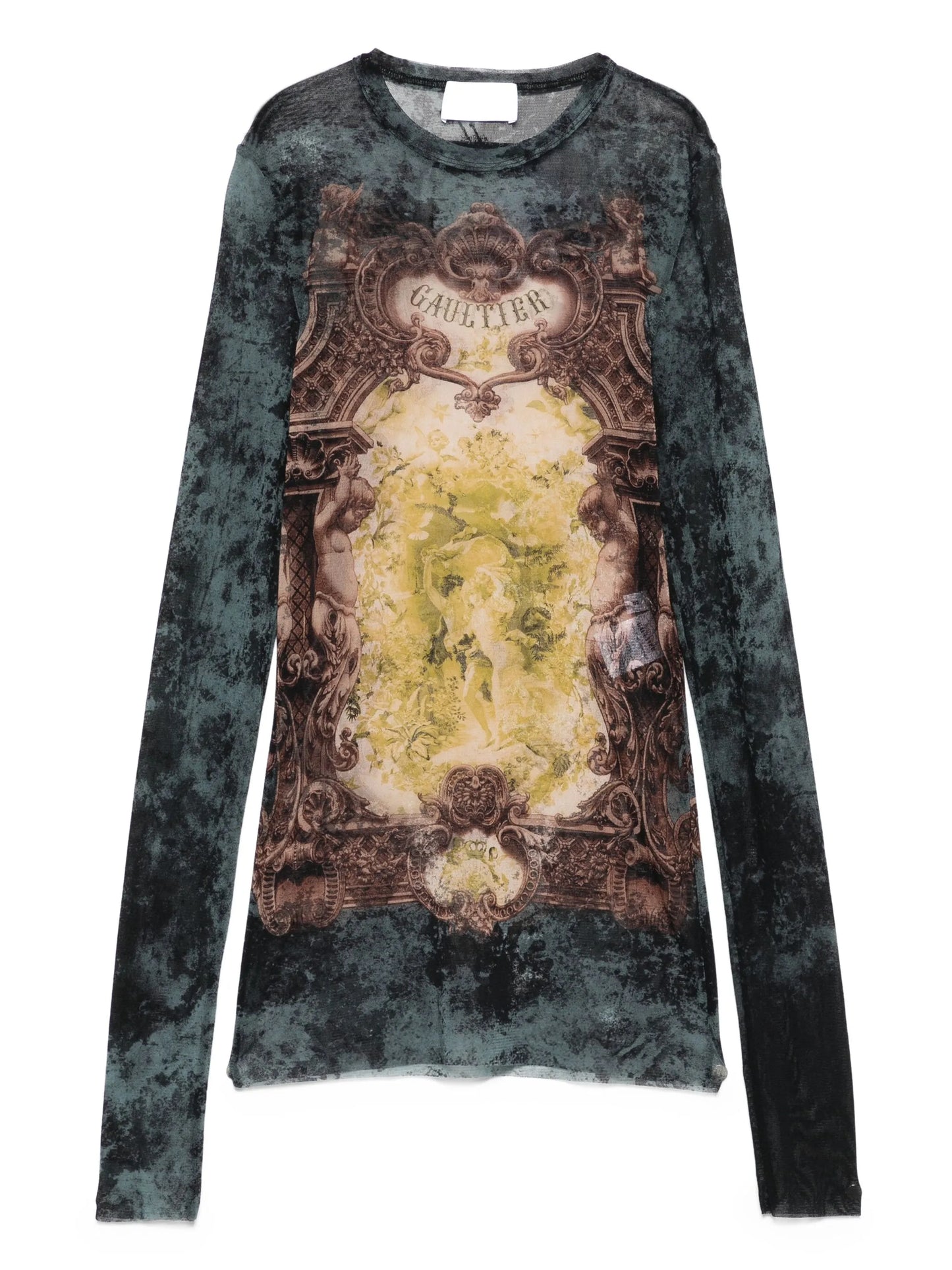 baroque-print mesh T-shirt