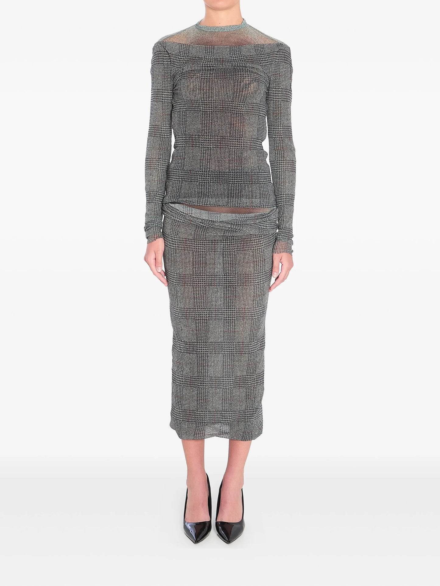 Body Shadow checked midi skirt