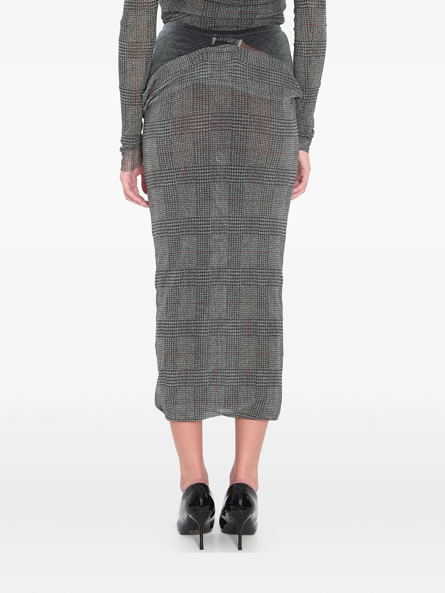 Body Shadow checked midi skirt