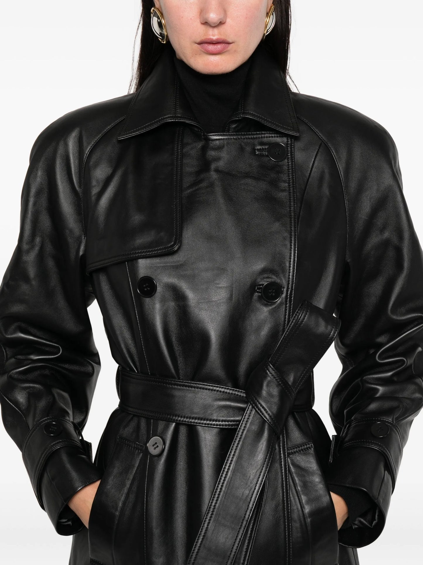 Corrin buttoned belted leather trench