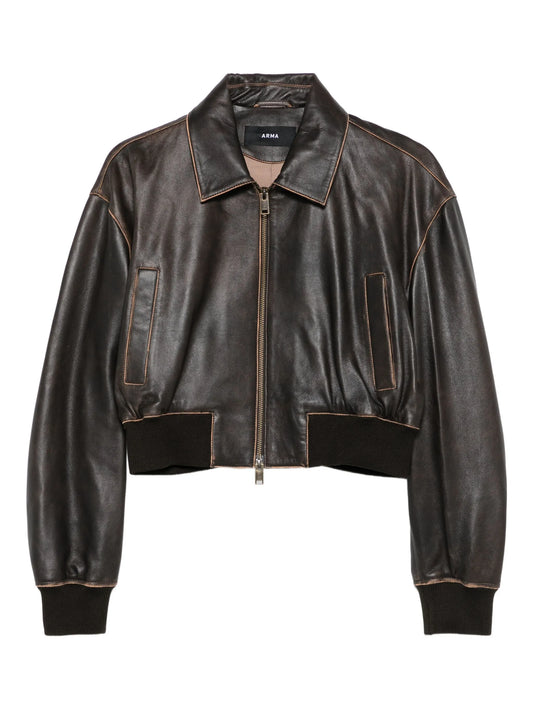 cropped zip-front leather jacket