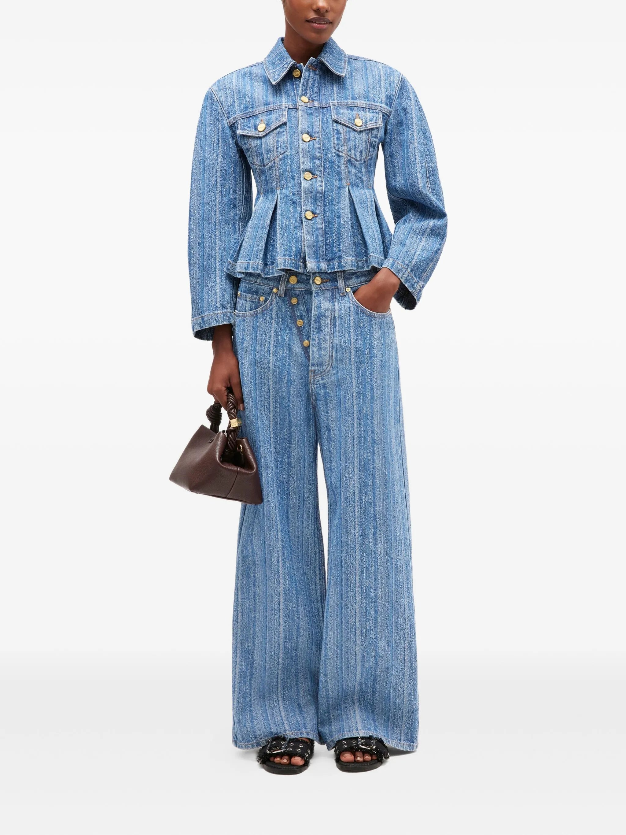 pleated denim jacket