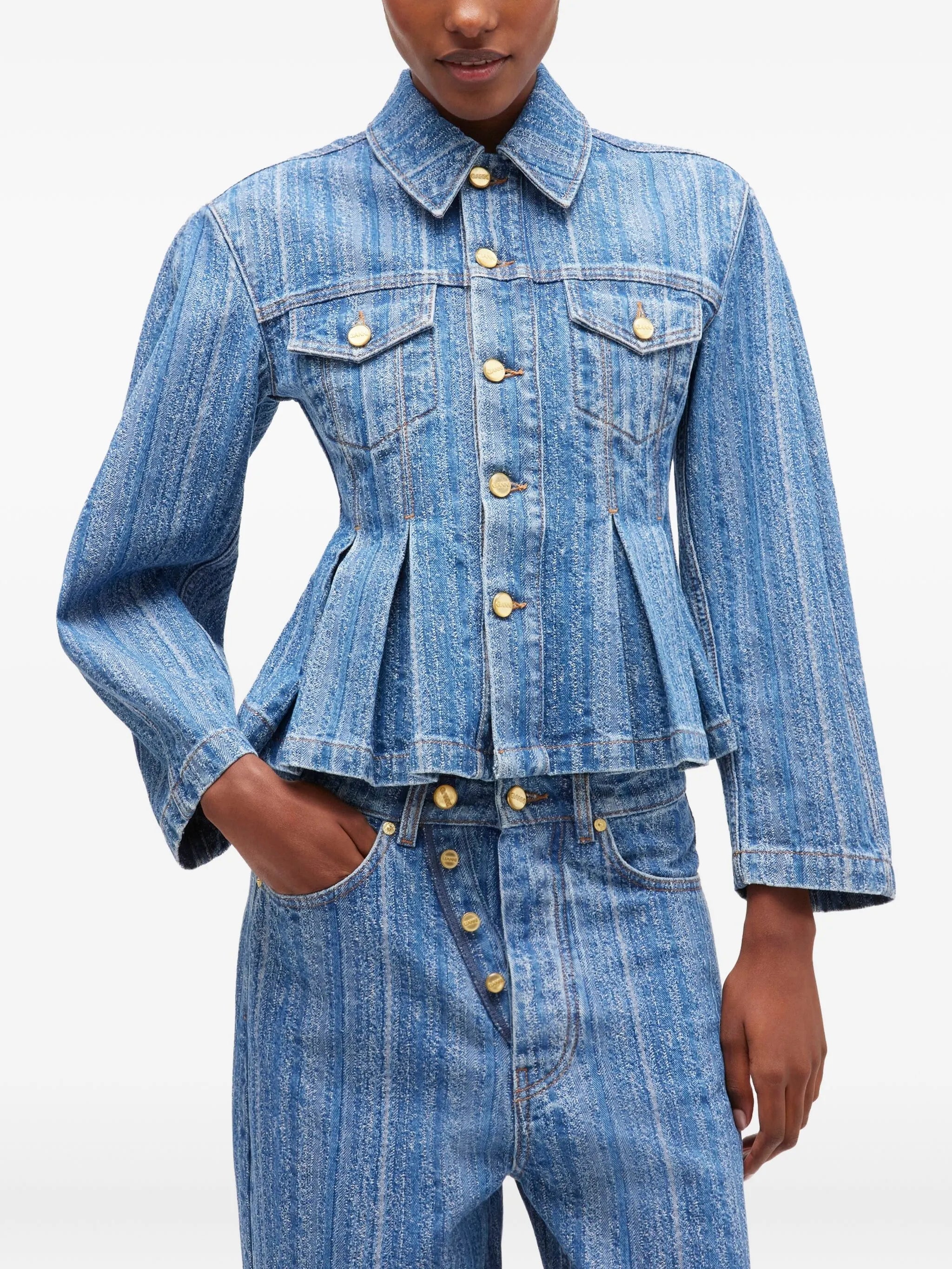 pleated denim jacket