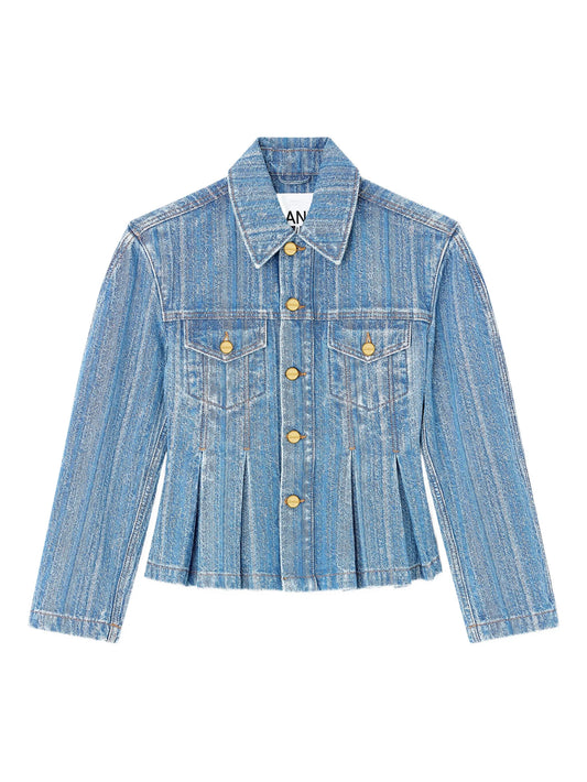 pleated denim jacket