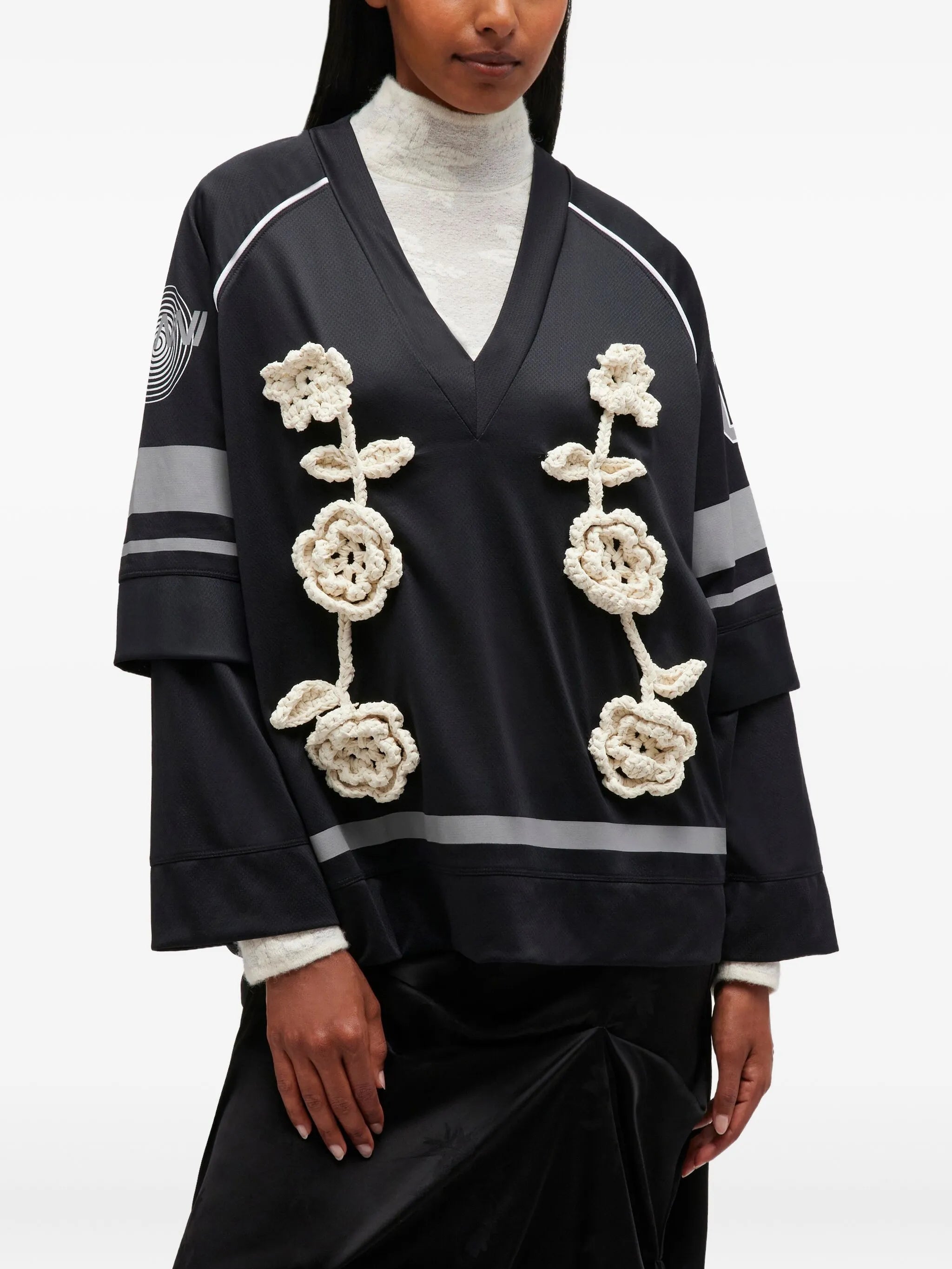 crocheted-flower jersey top