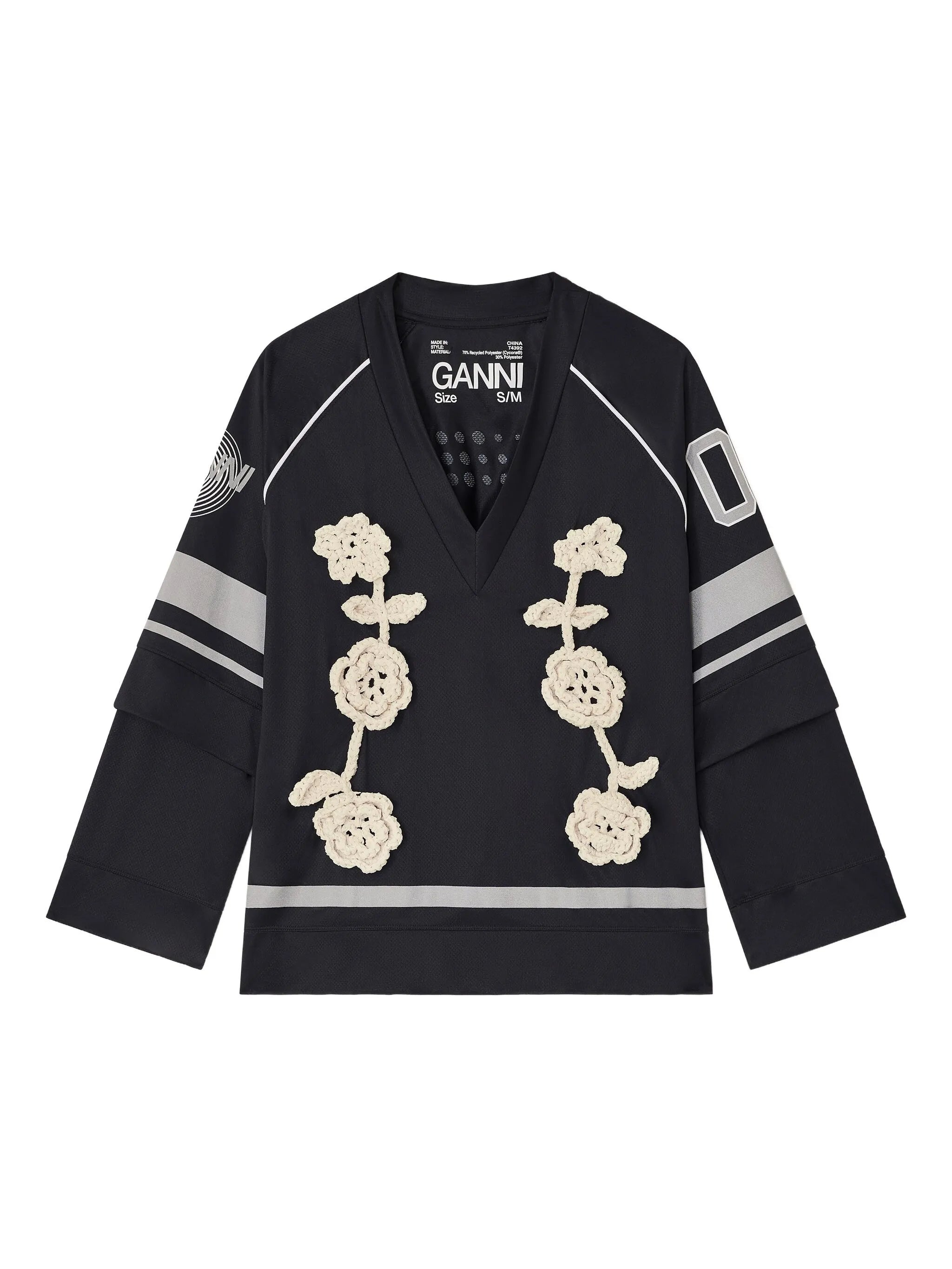 crocheted-flower jersey top