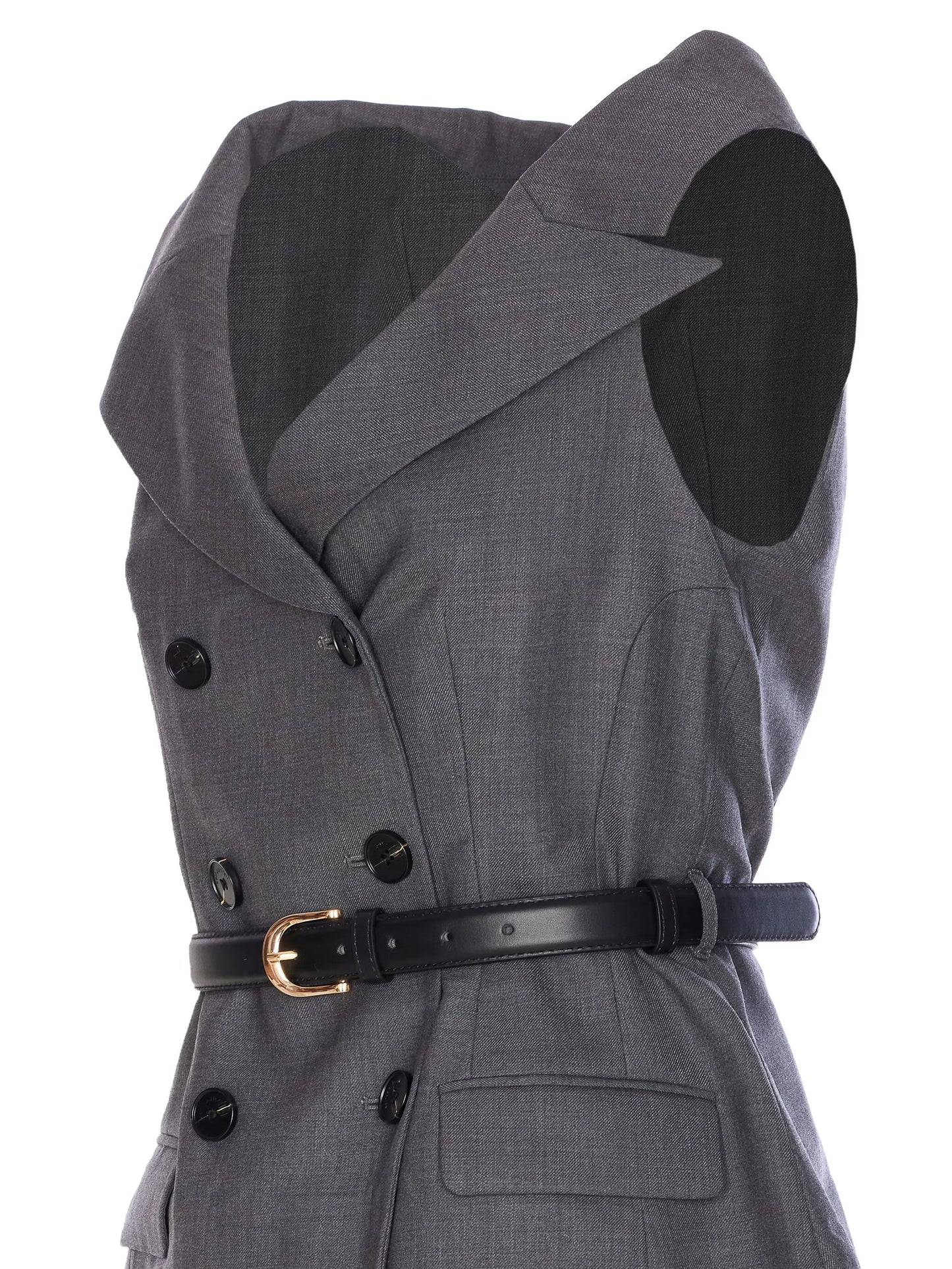 double-breasted belted dress