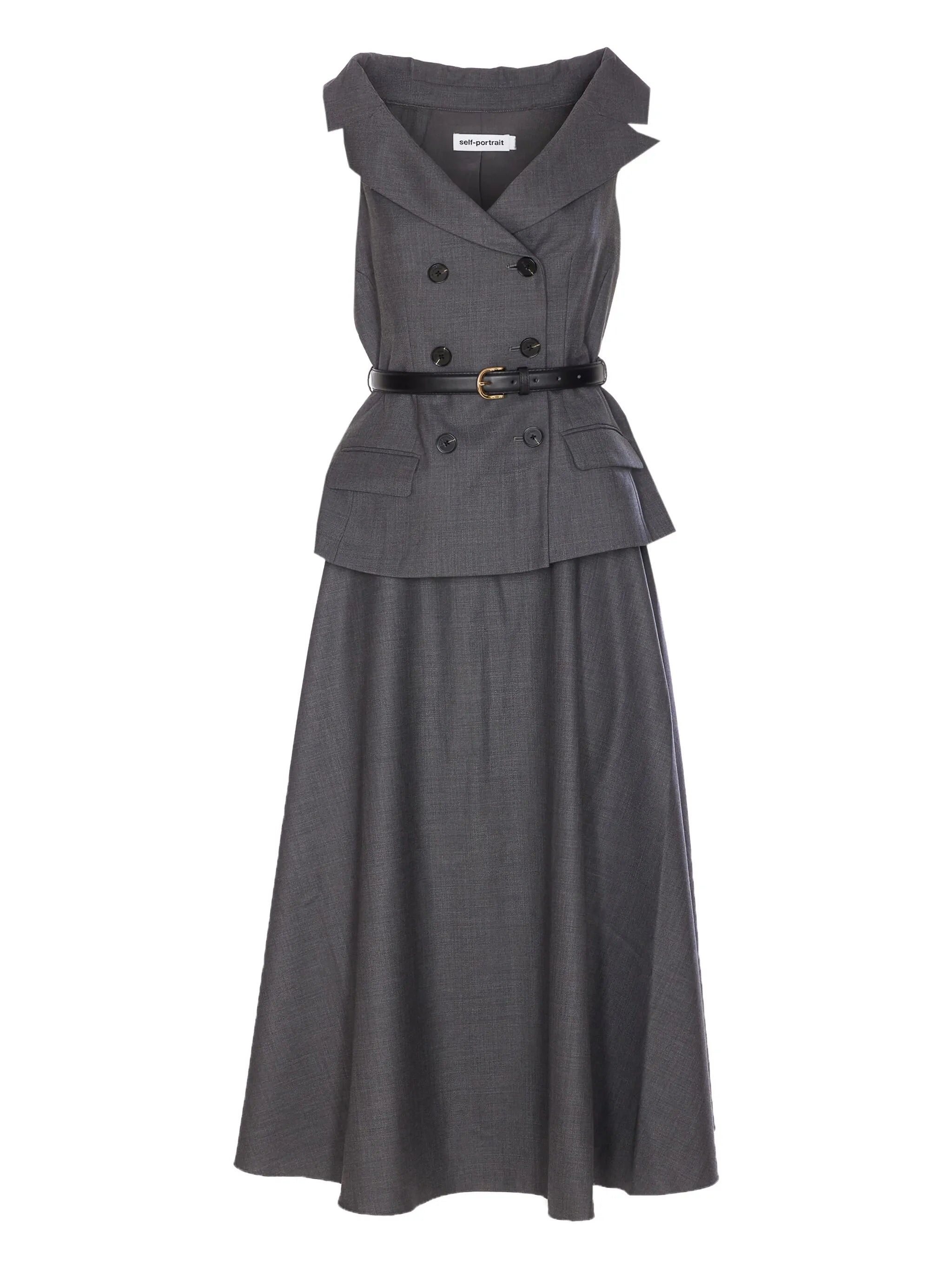 double-breasted belted dress