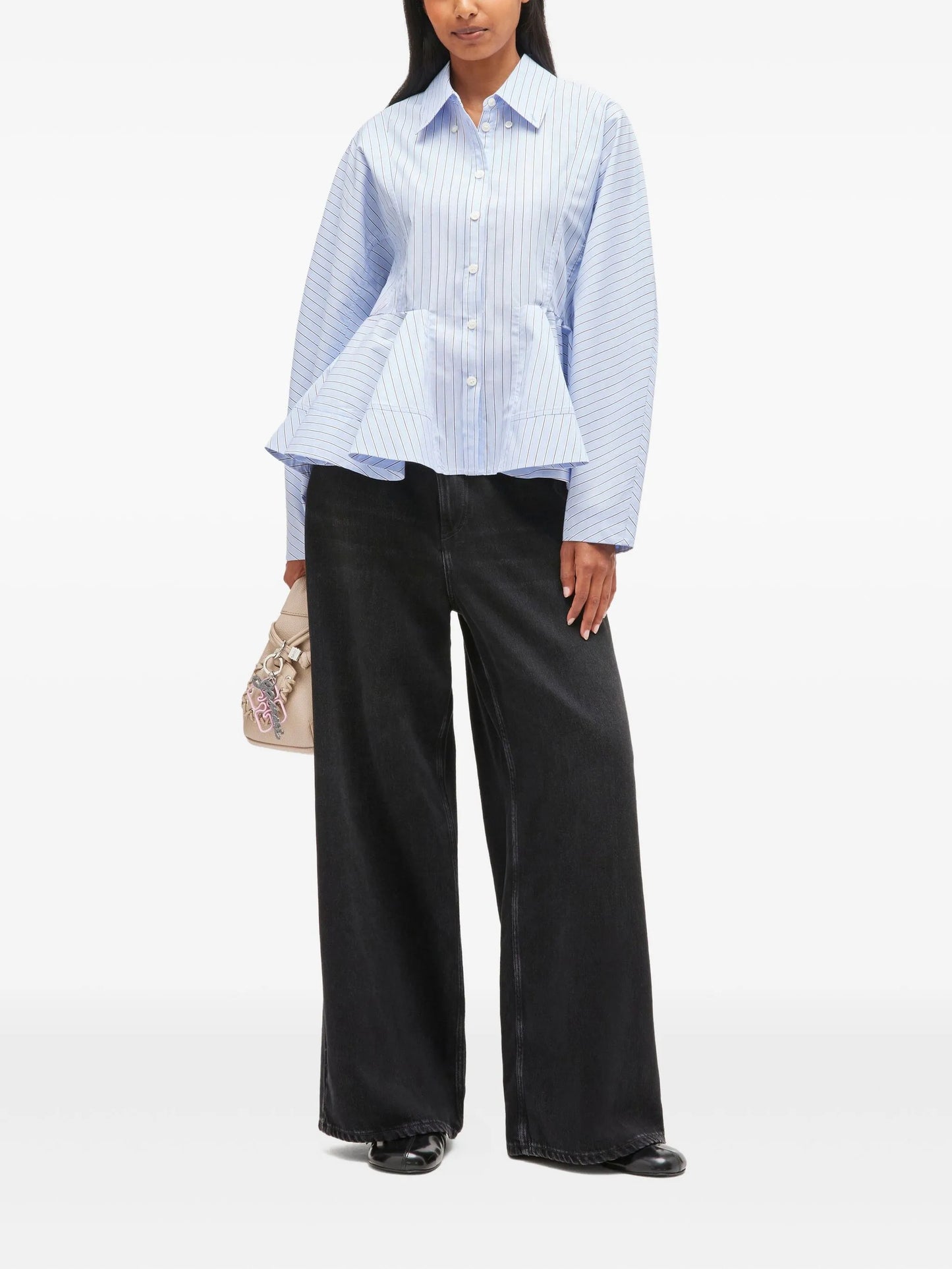 stripe peplum cotton shirt