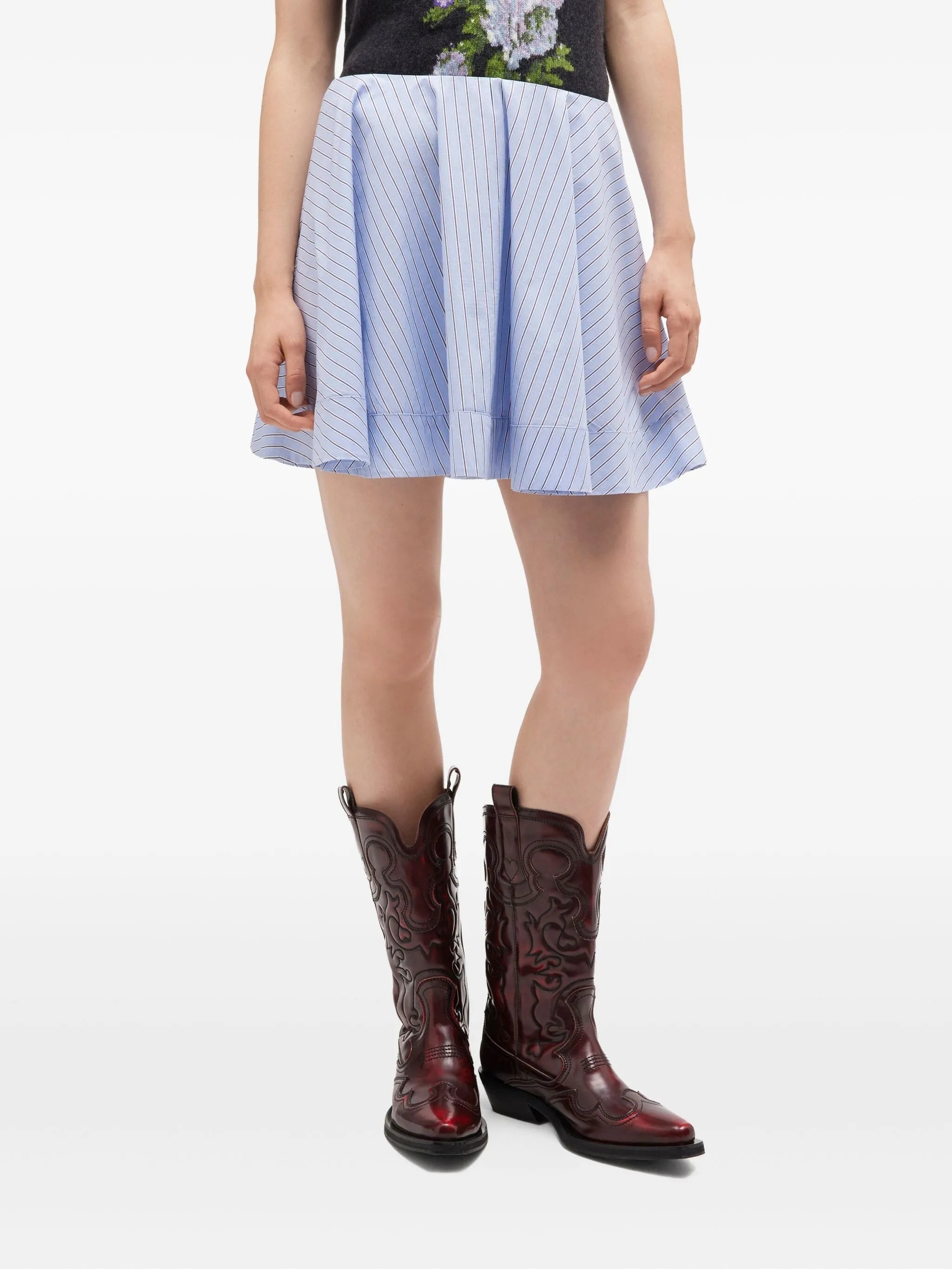 circle stripe cotton mini skirt