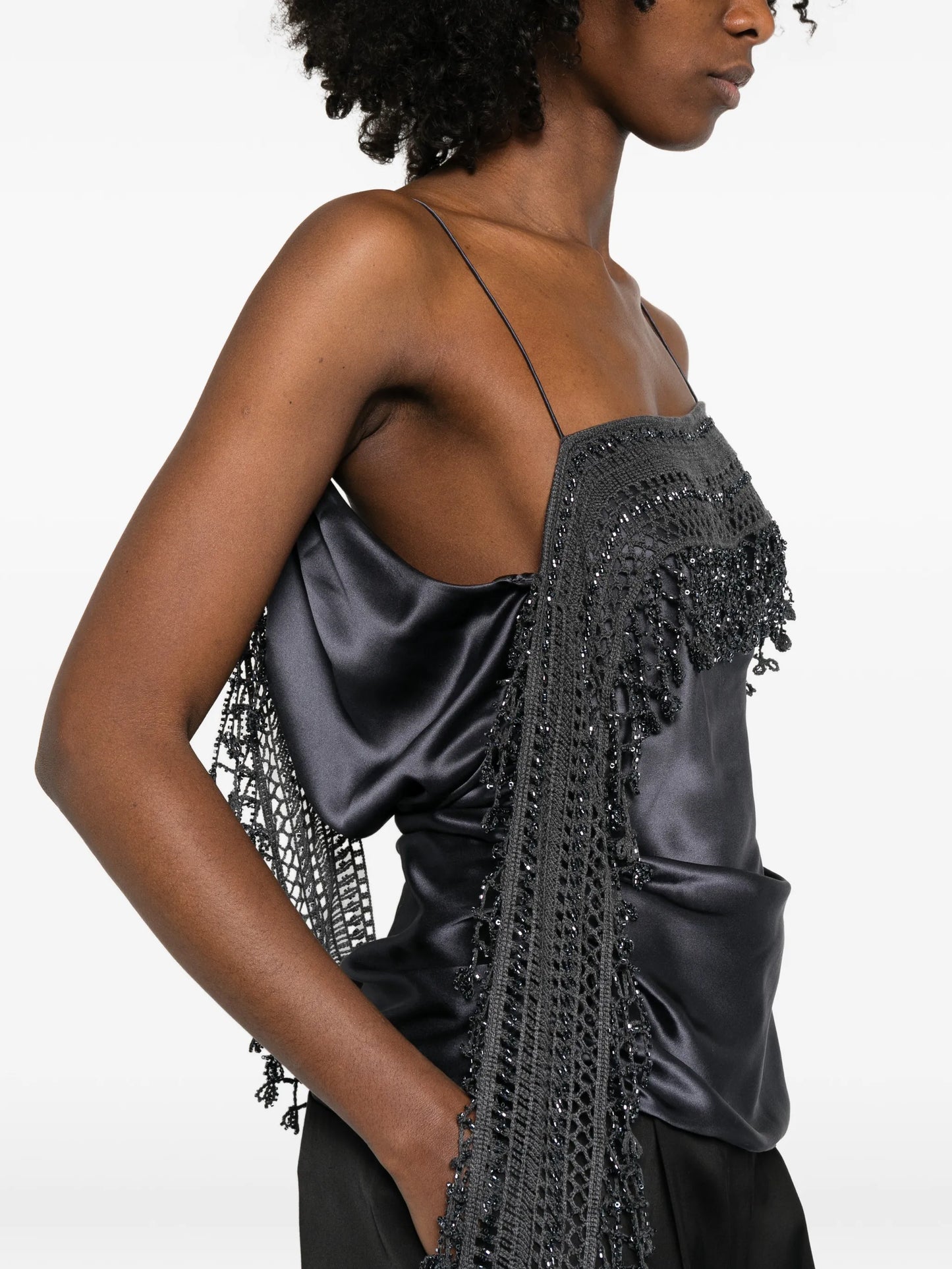droplet-bead crochet-trim blouse