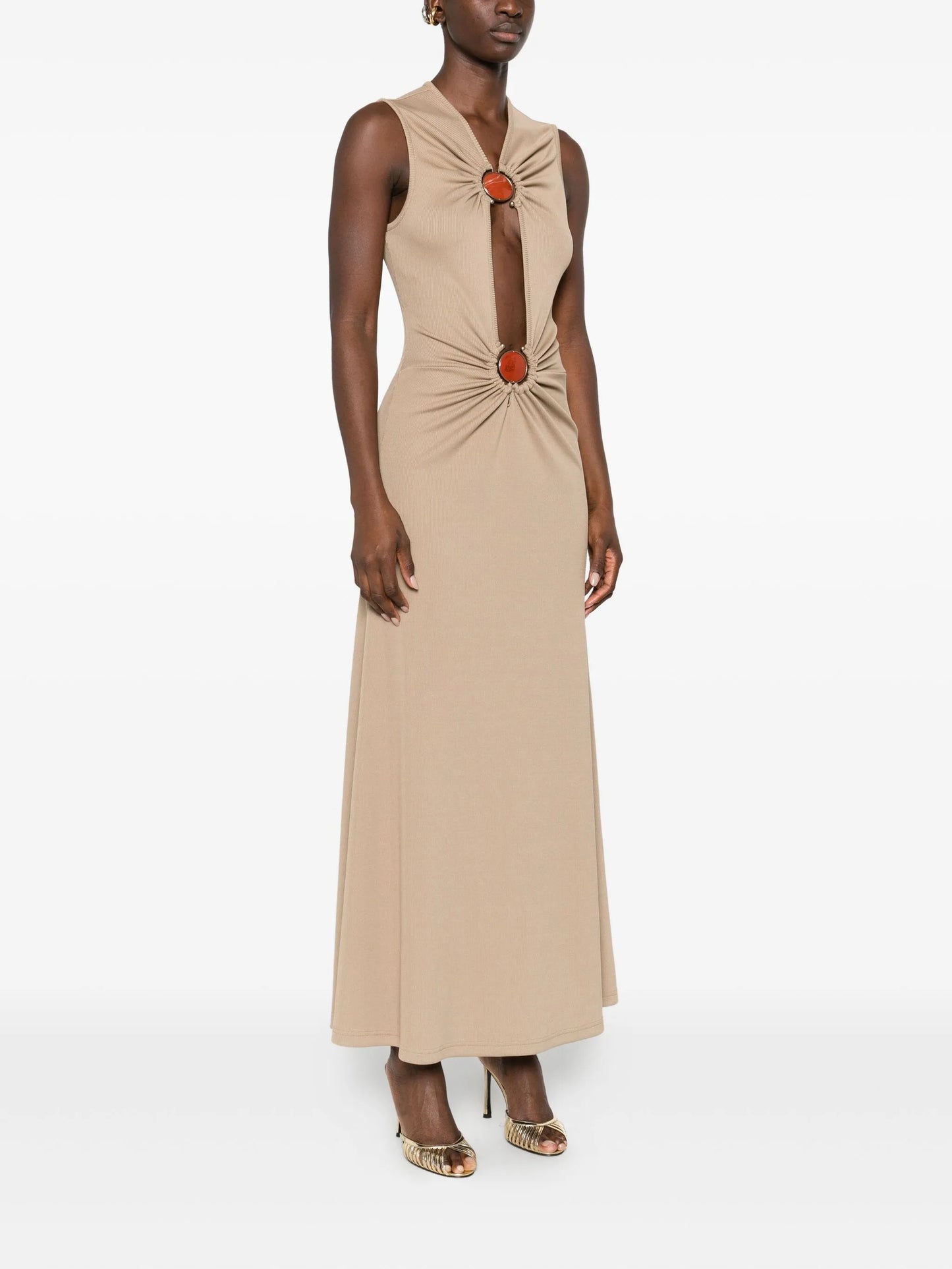stone-detail ruched maxi dress