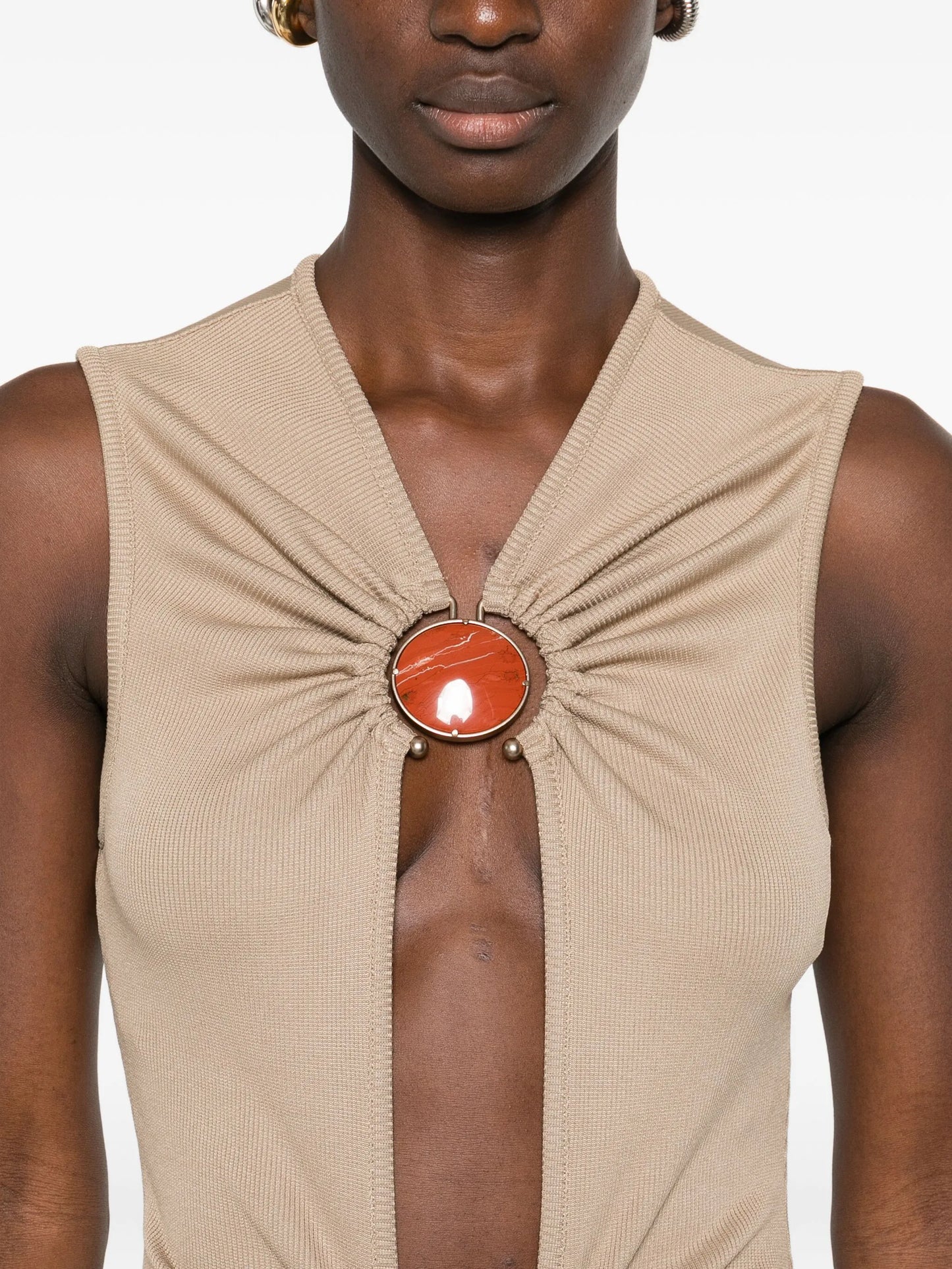 stone-detail ruched maxi dress
