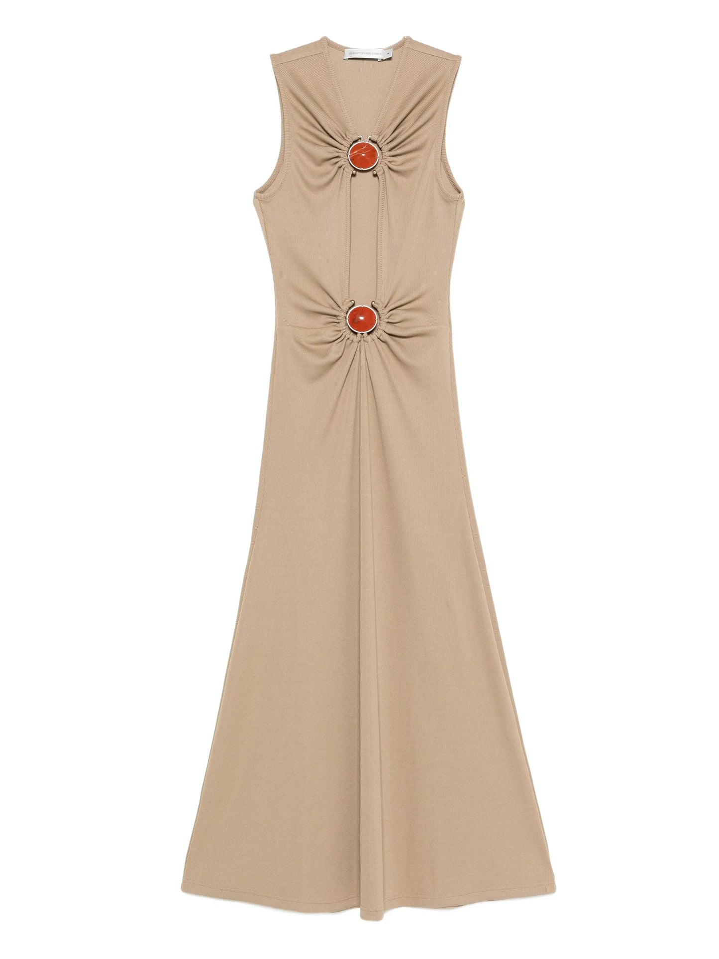 stone-detail ruched maxi dress