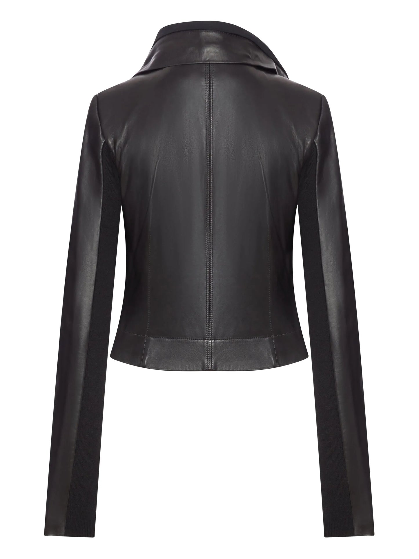 asymmetrical-collar leather jacket