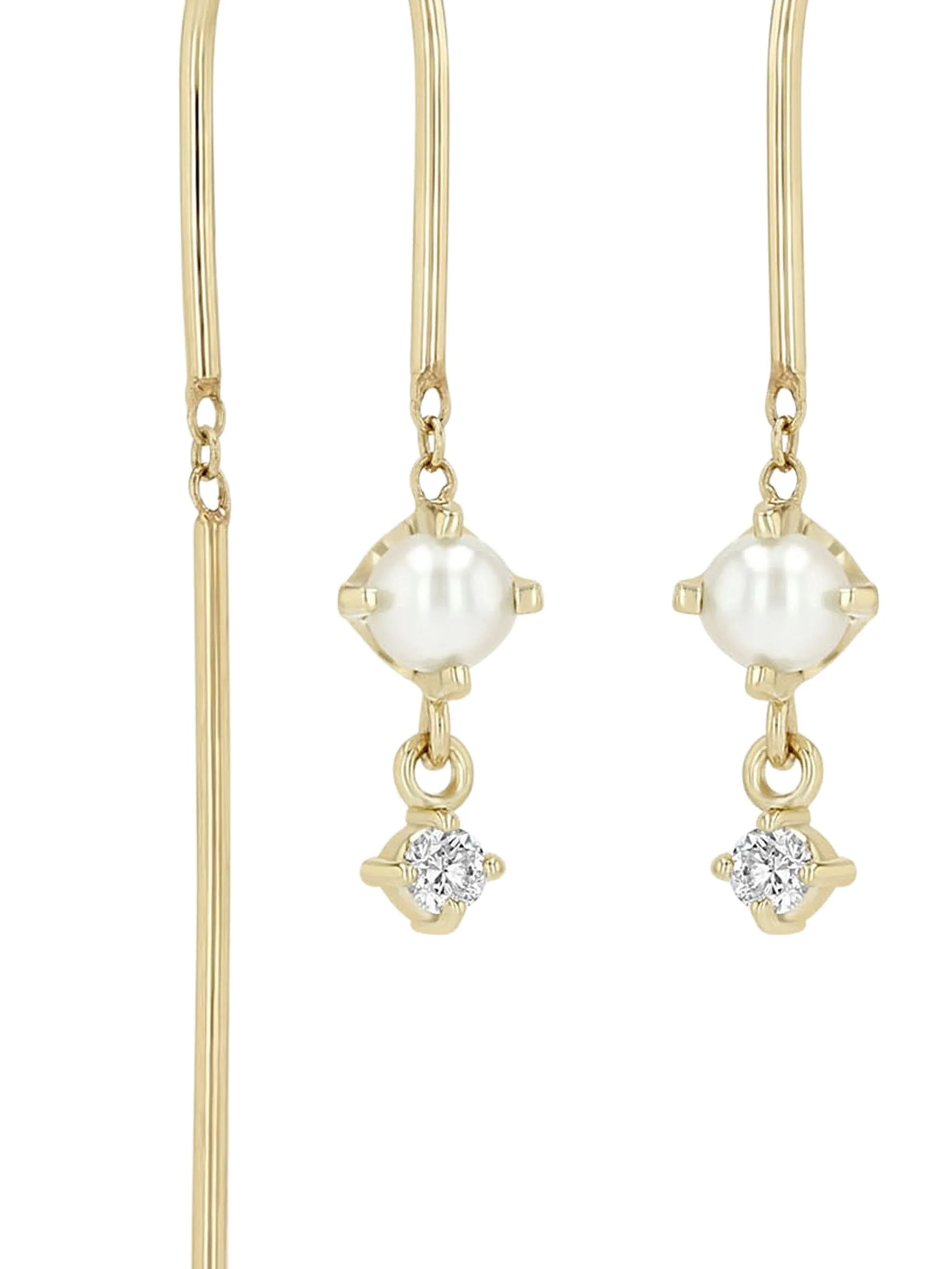 14K yellow gold Wire diamond and pearl earrings