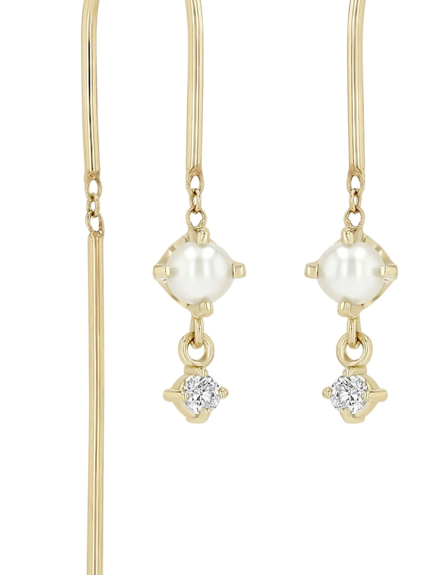 14K yellow gold Wire diamond and pearl earrings