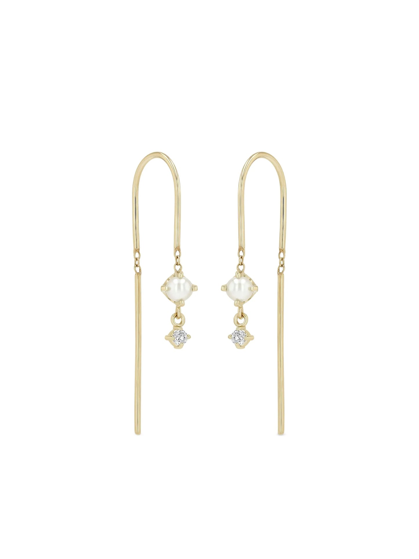 14K yellow gold Wire diamond and pearl earrings