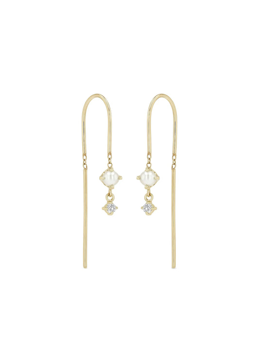 14K yellow gold Wire diamond and pearl earrings