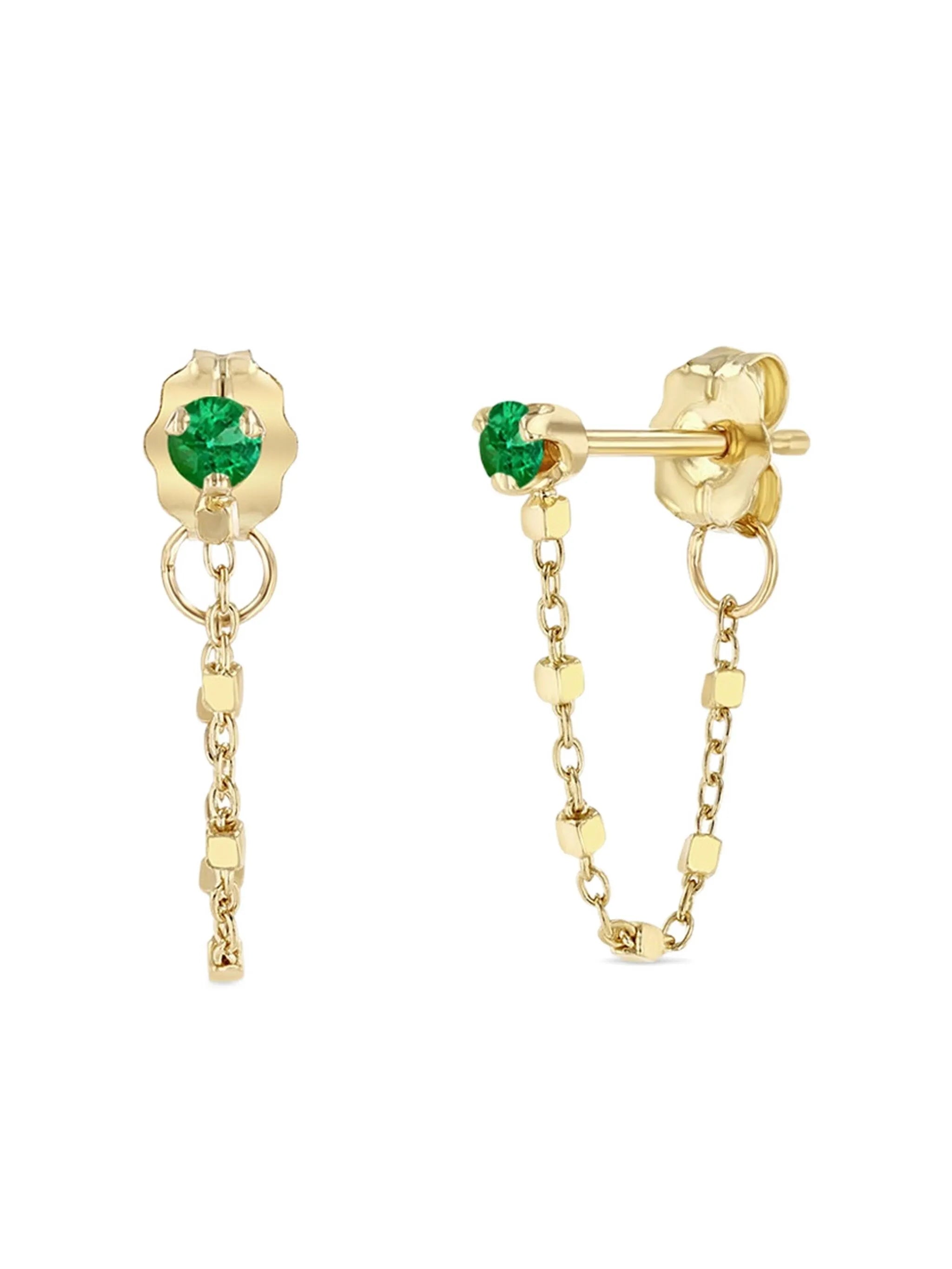 14K yellow gold emerald chain earrings