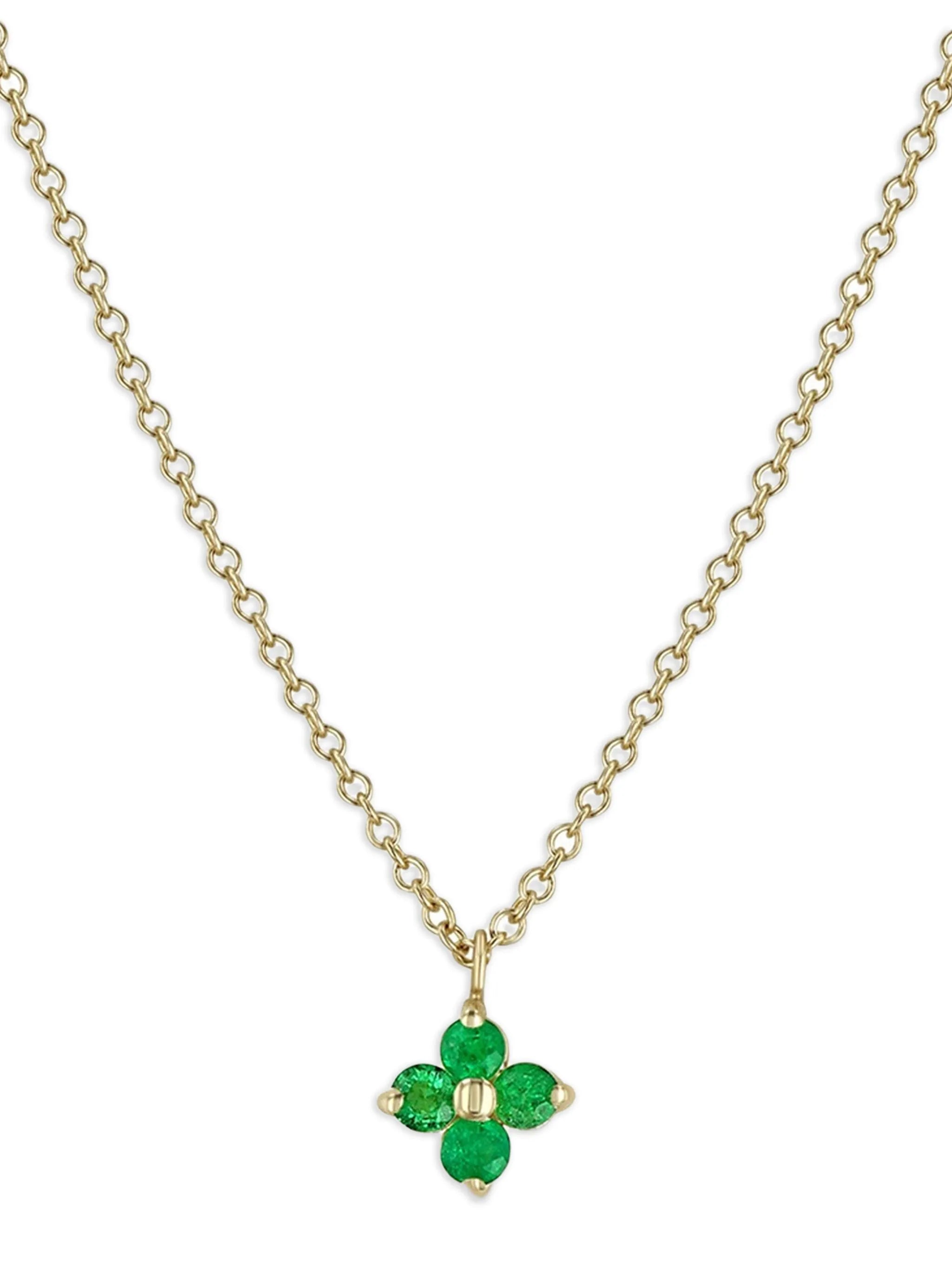 14K yellow gold Quad emerald necklace