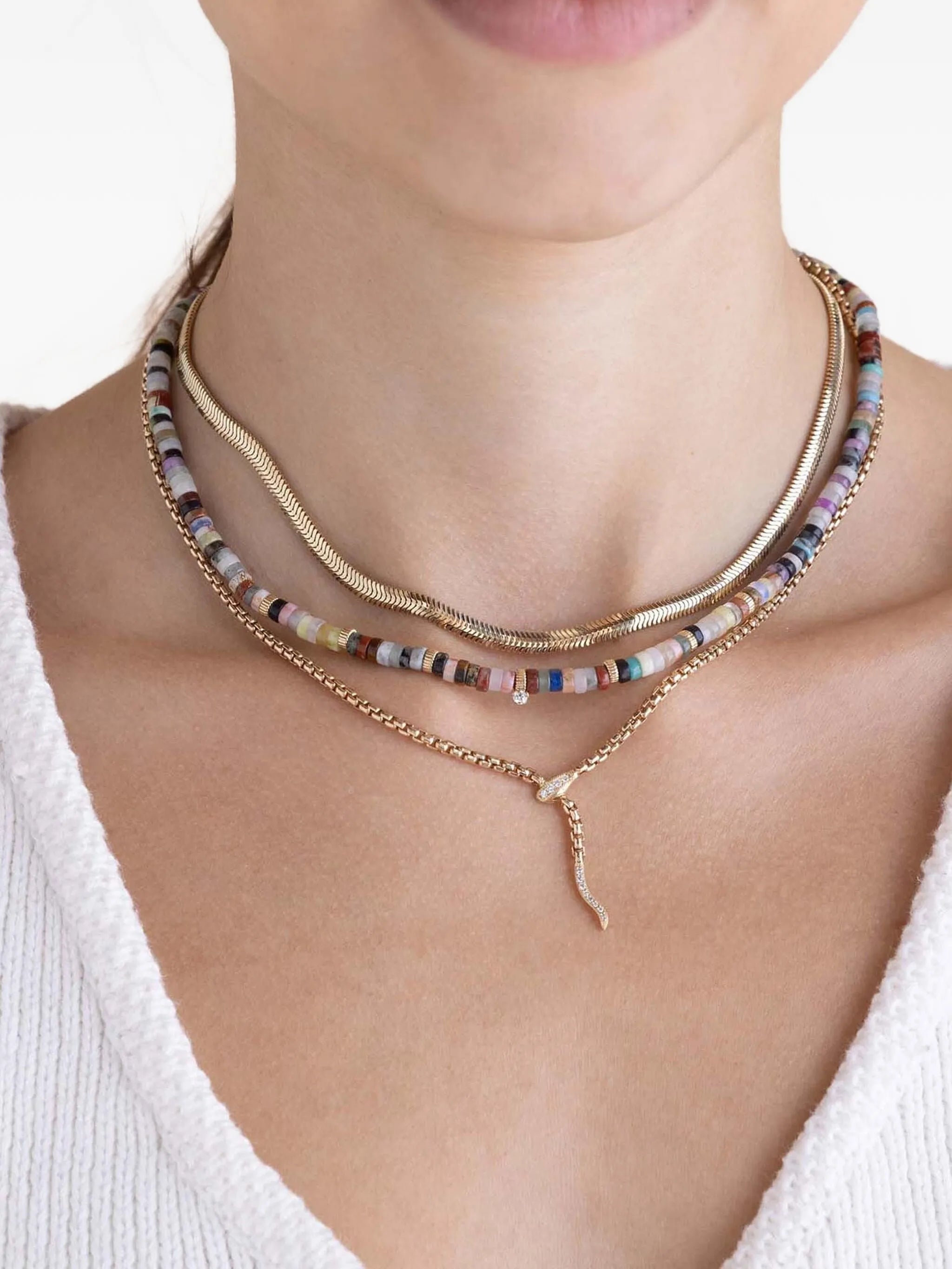 14K yellow gold medium box-chain diamond necklace