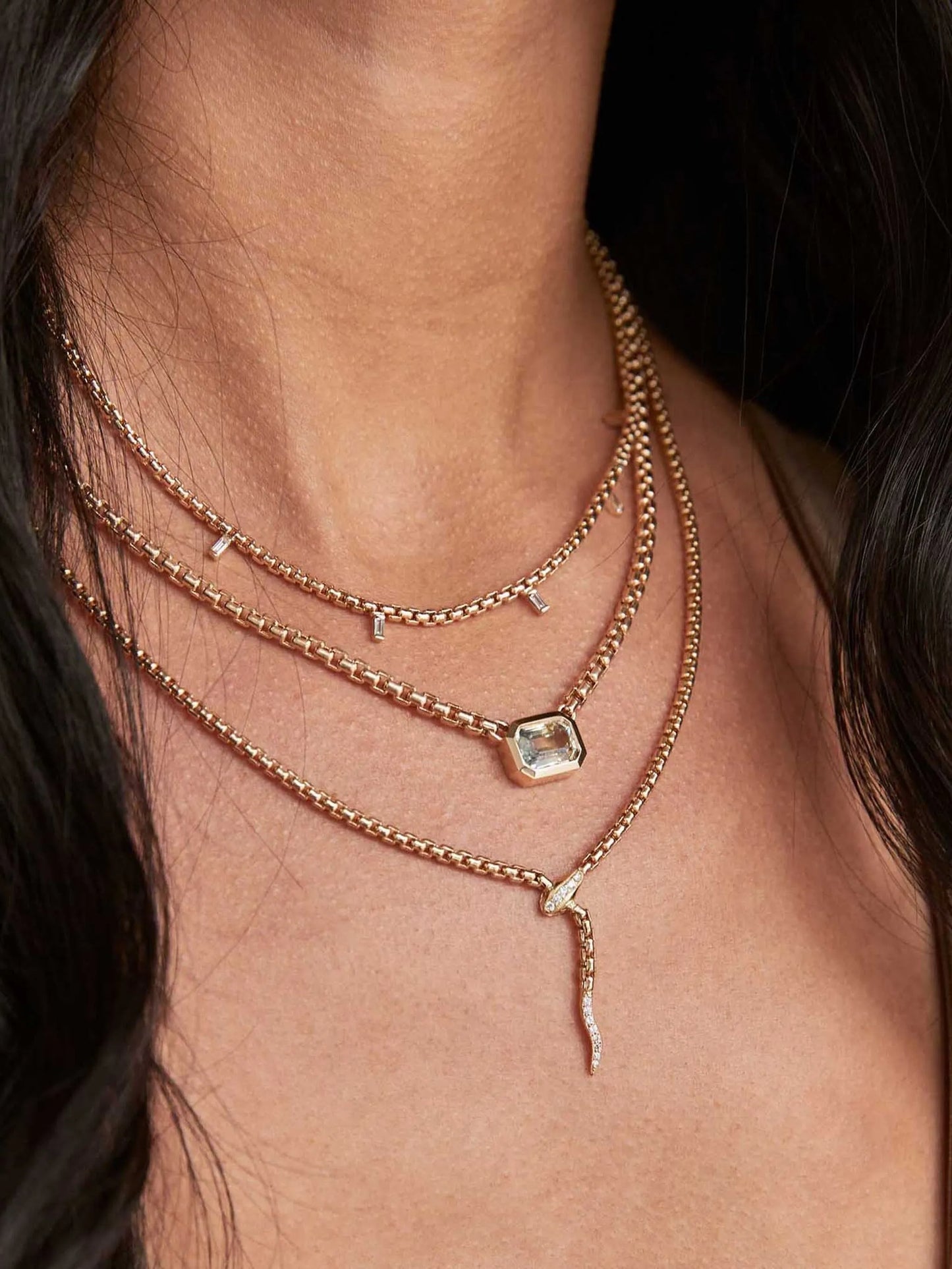 14K yellow gold medium box-chain diamond necklace