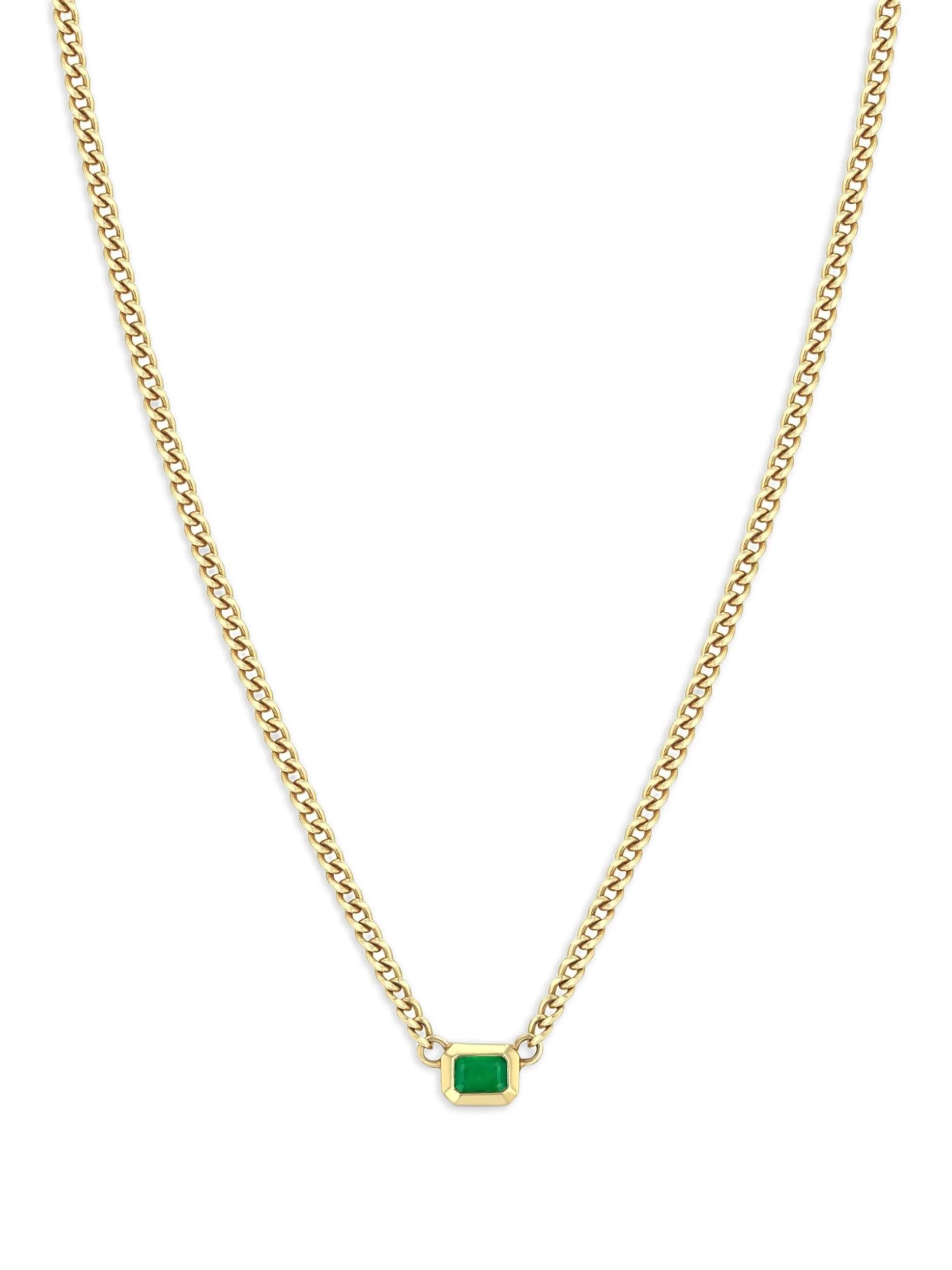 14K yellow gold emerald necklace