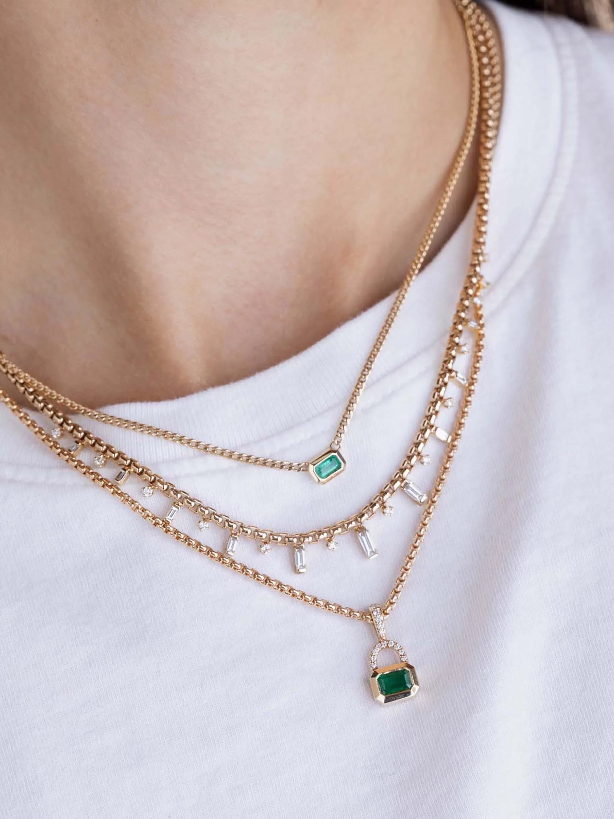 14K yellow gold emerald necklace