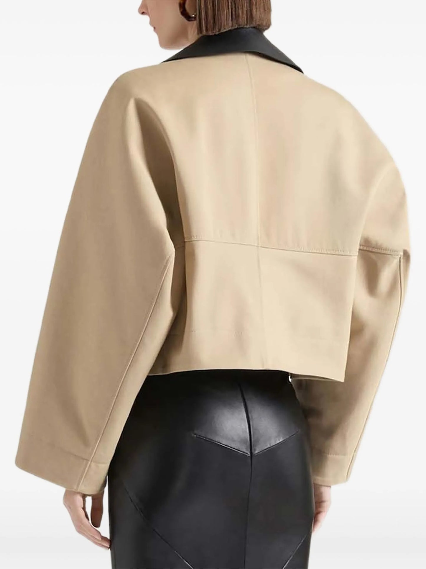 leather-collar cropped jacket