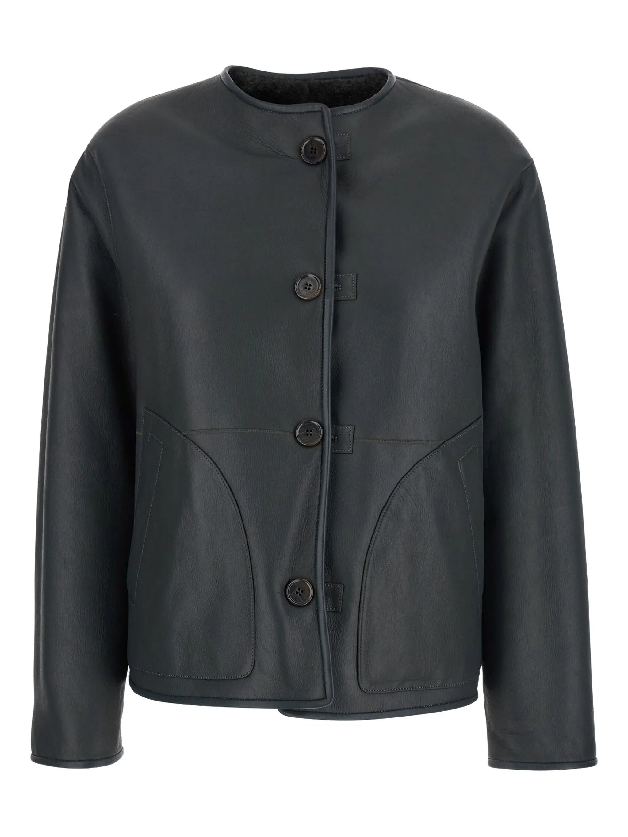 button-fastening shearling jacket
