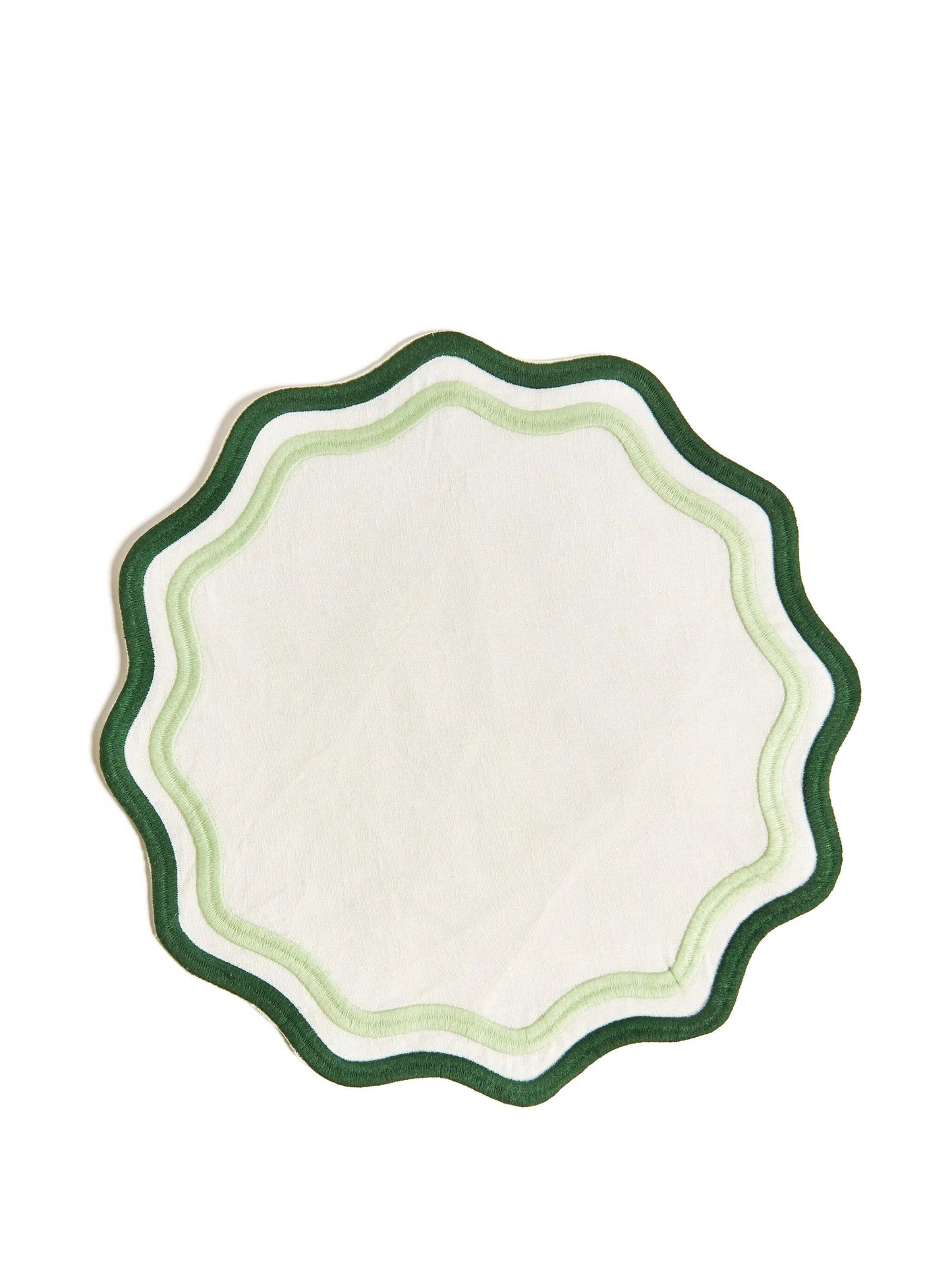 colorblock embroidered linen placemats in dark green/sage (set of 4)