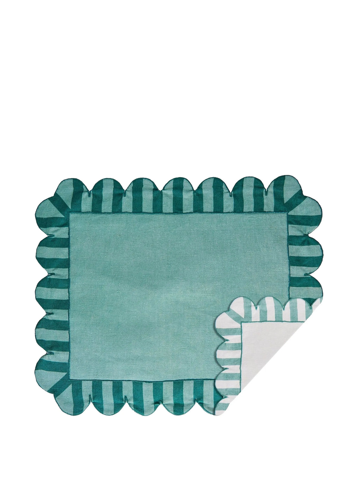 jardin embroidered linen scalloped stripe napkins in green (set of four)