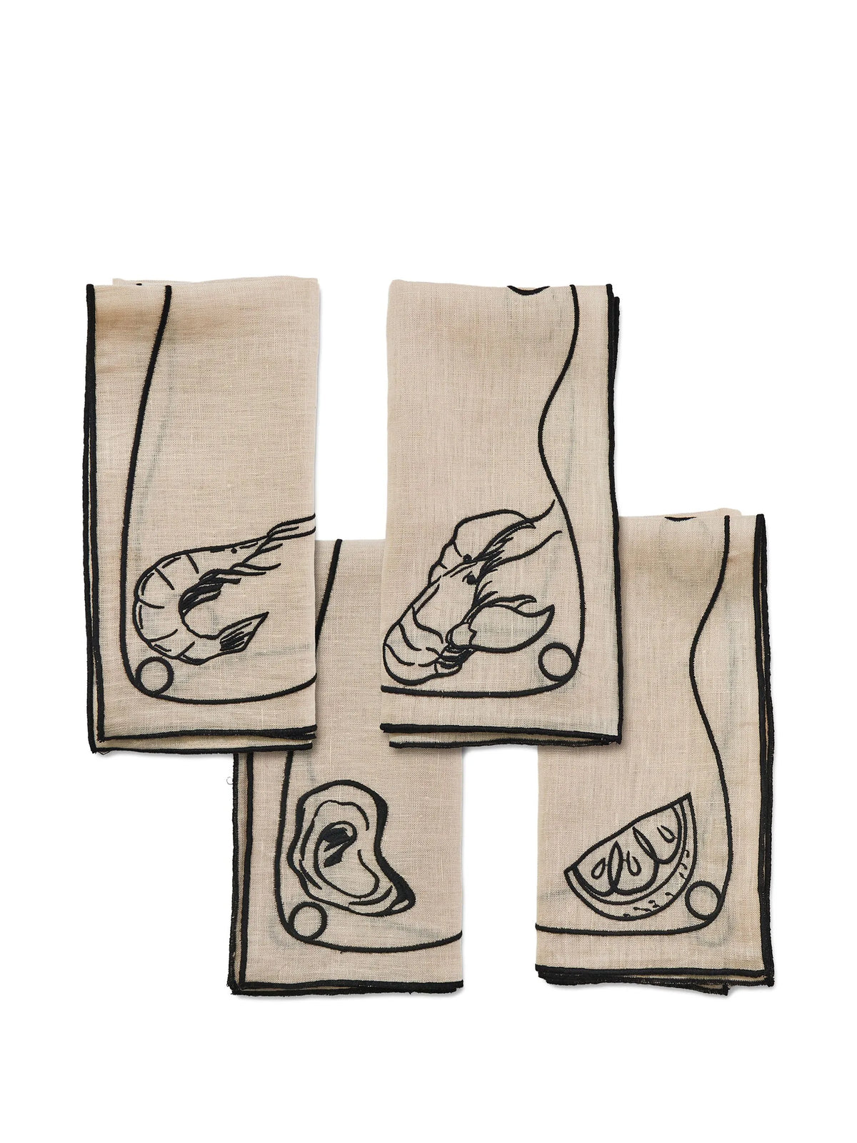 line drawing embroidered linen napkins (set of 4)