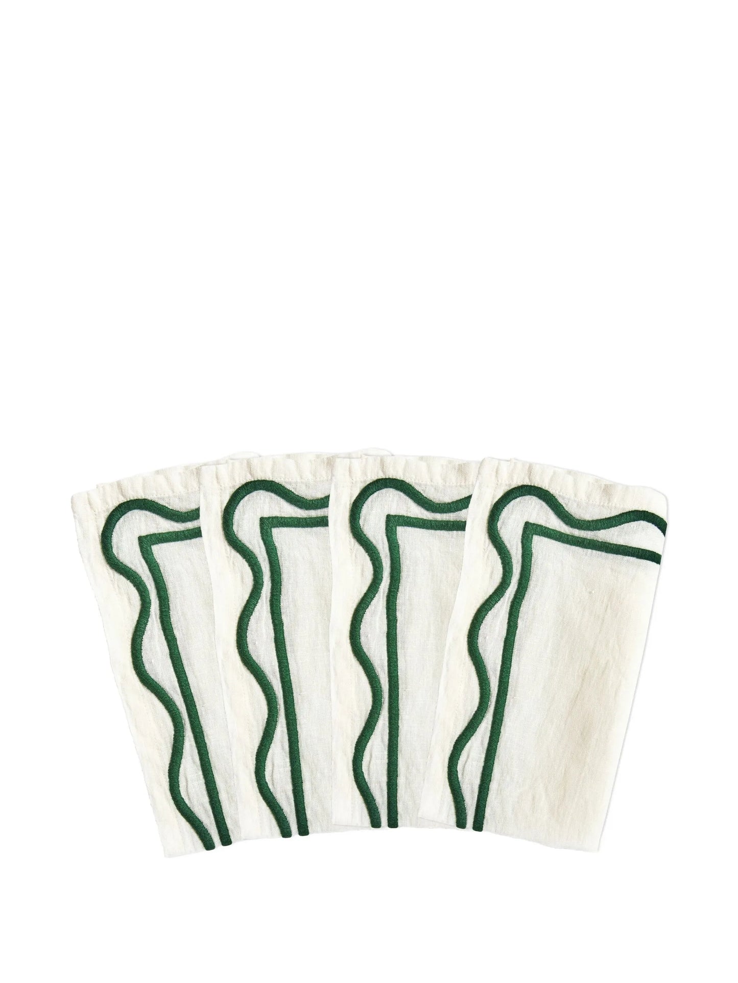 colorblock embroidered linen napkins in dark green (set of 4)