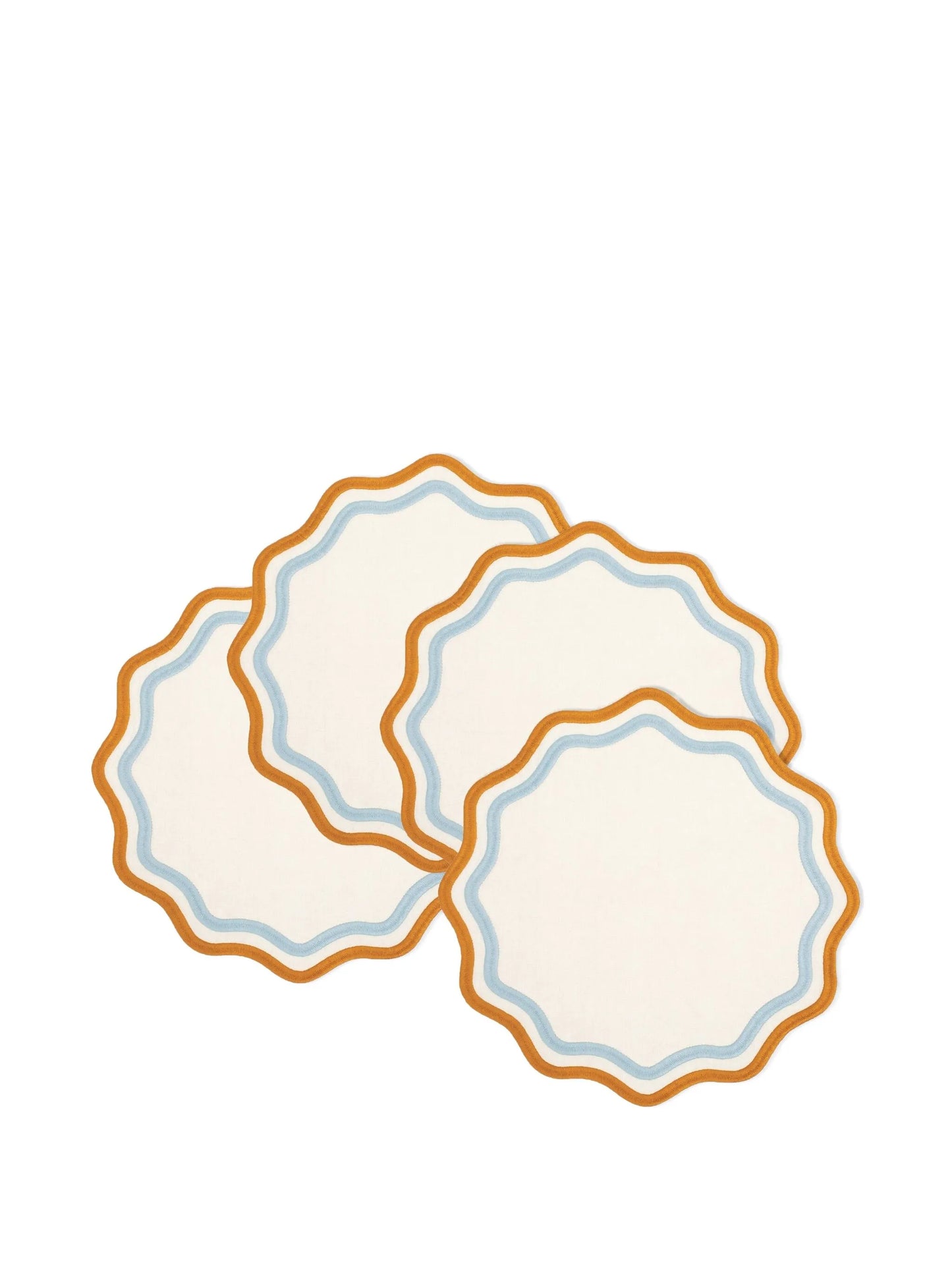 colorblock embroidered linen placemats in blue/amber (set of 4)
