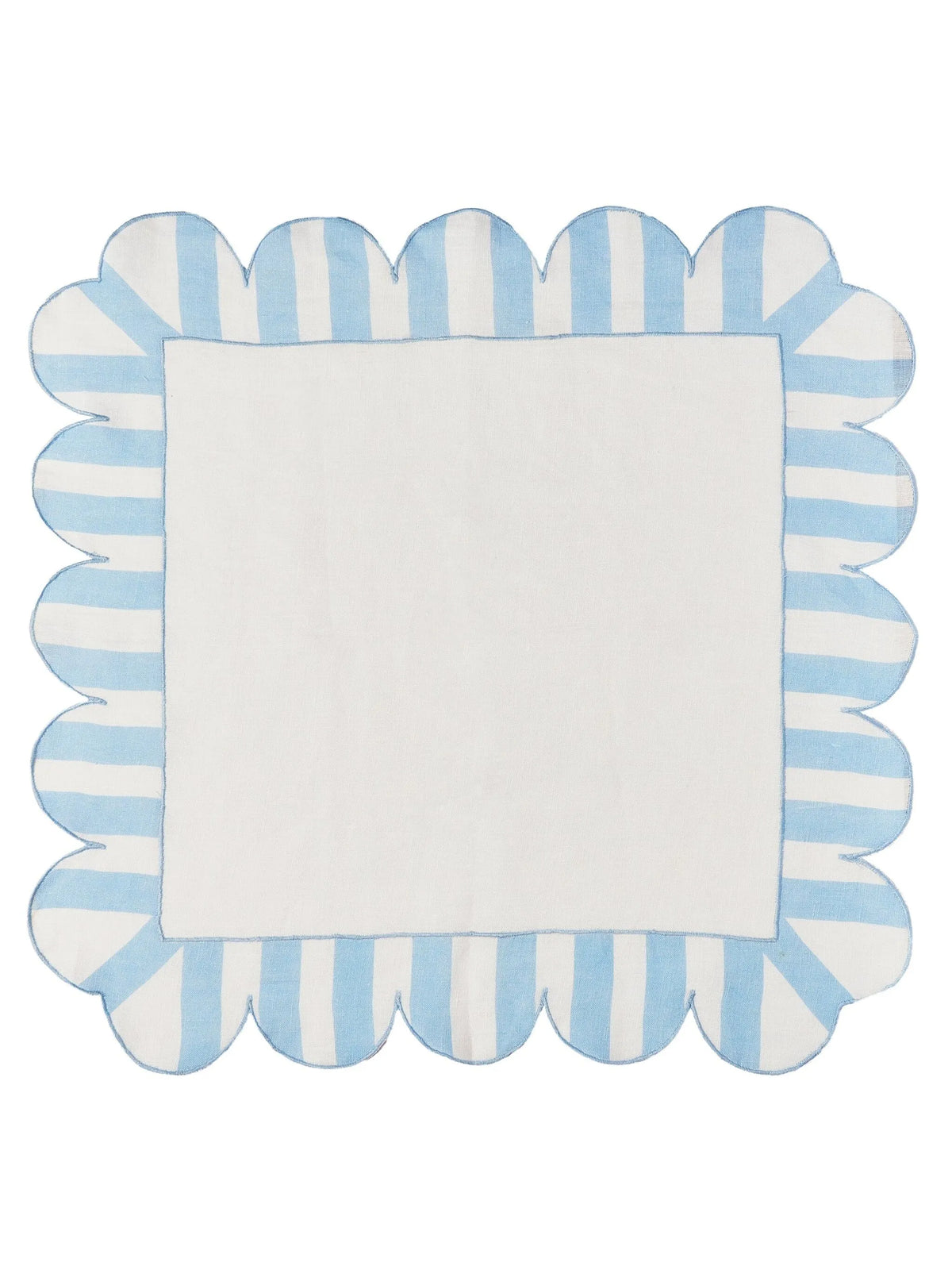 jardin embroidered linen scalloped stripe napkins in blue (set of four)