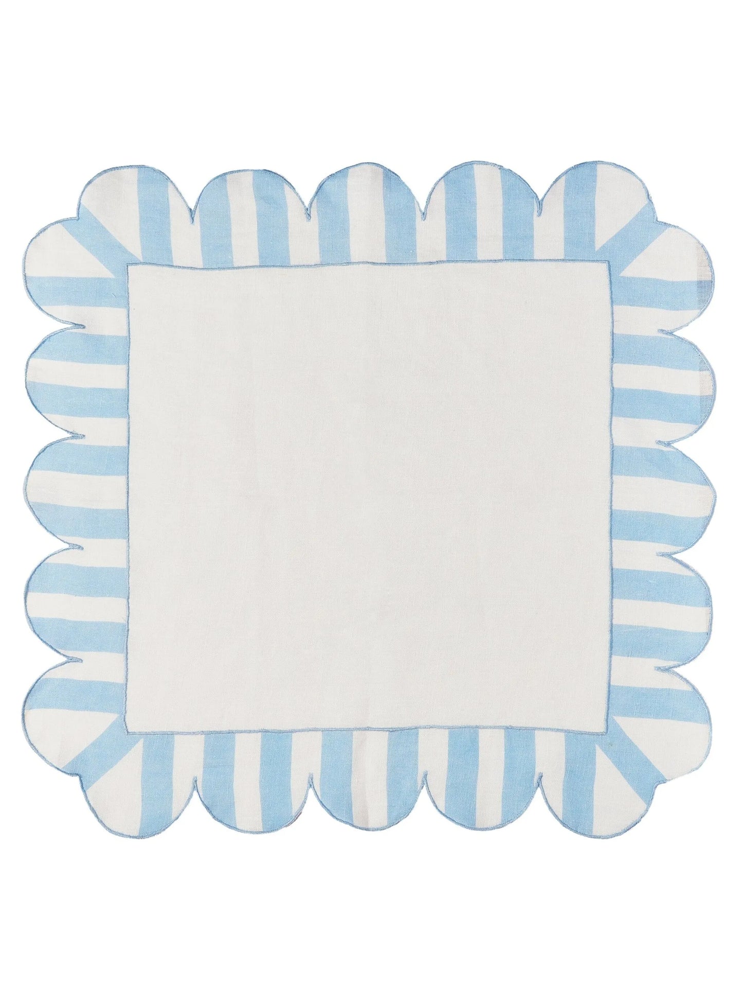 jardin embroidered linen scalloped stripe napkins in blue (set of 4)
